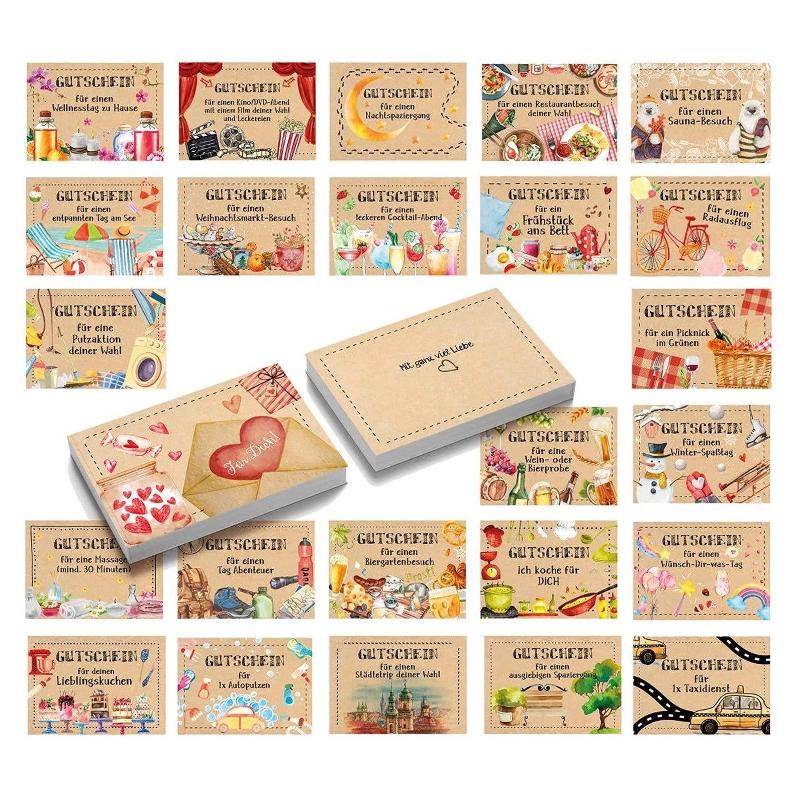 Logbuch-Verlag Dekofigur Gutschein Block mit 24 Erlebnisgutscheinen zum Verschenken