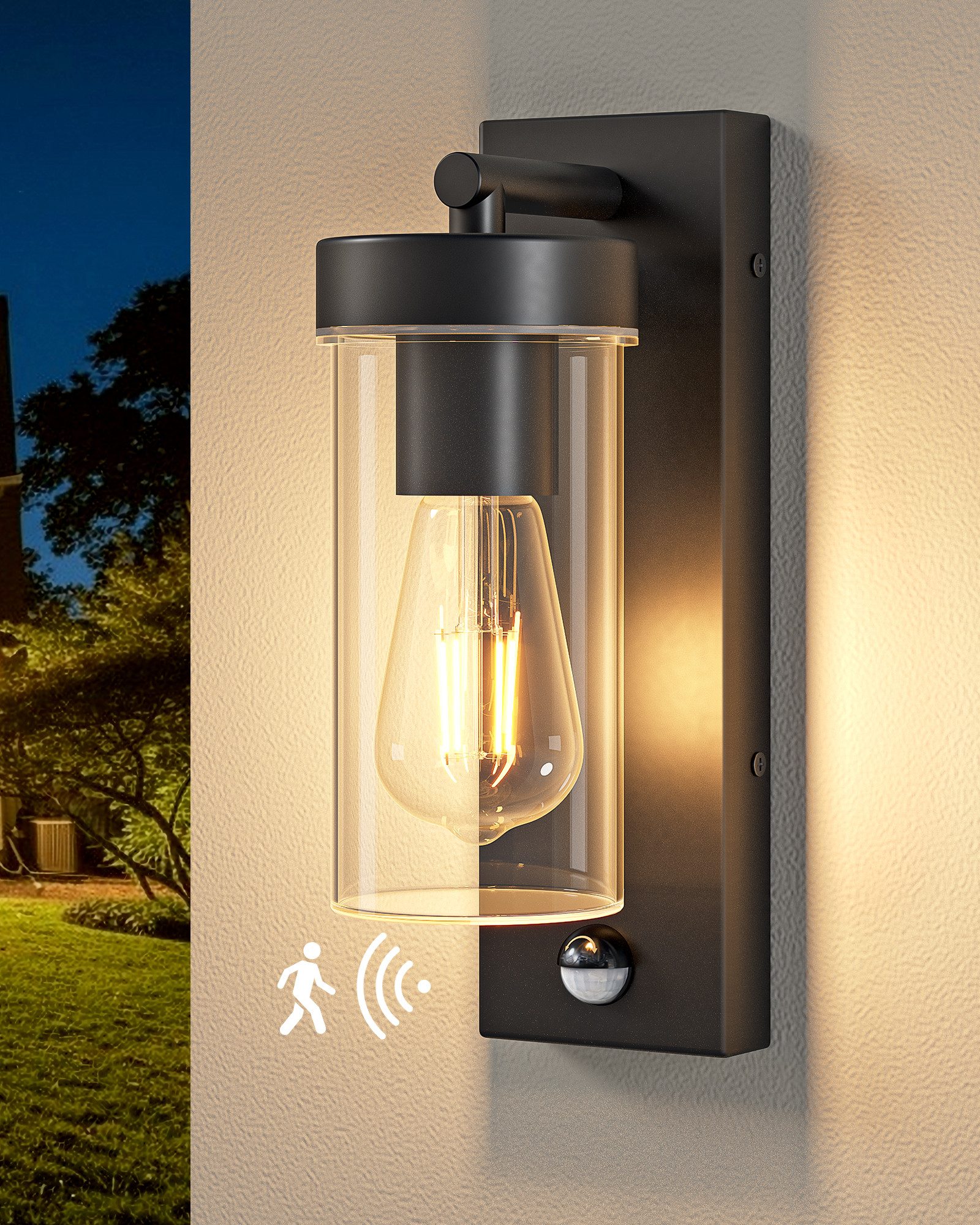 EDISHINE Außen-Wandleuchte mit Bewegungsmelder, ohne Leuchtmittel, Moderne Wandlampe mit Dämmerungssensor, für Haustür, Terrasse, Garage