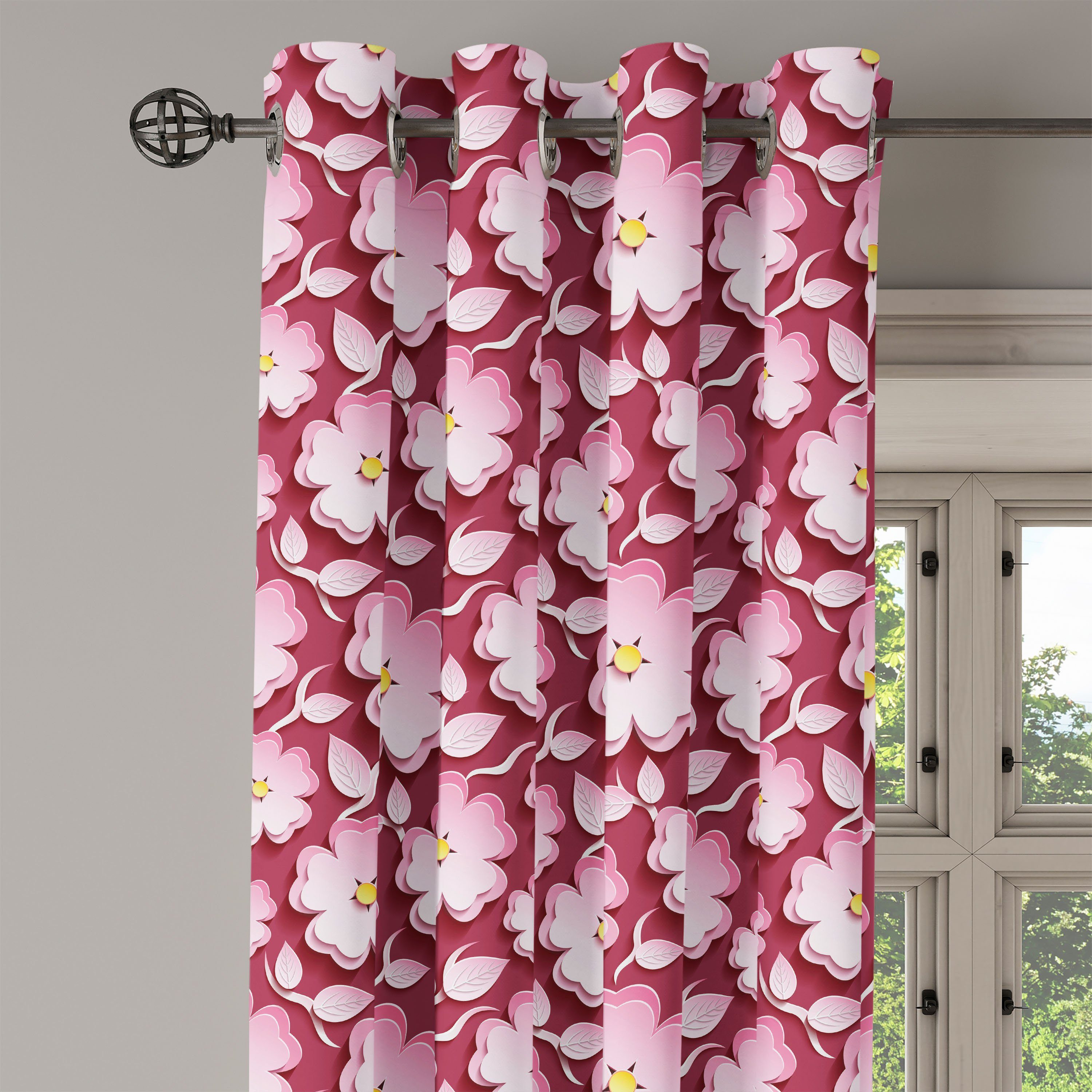 Romantische für Wohnzimmer, Gardine Schlafzimmer Dekorative asiatisch Blumenmuster 2-Panel-Fenstervorhänge Abakuhaus,