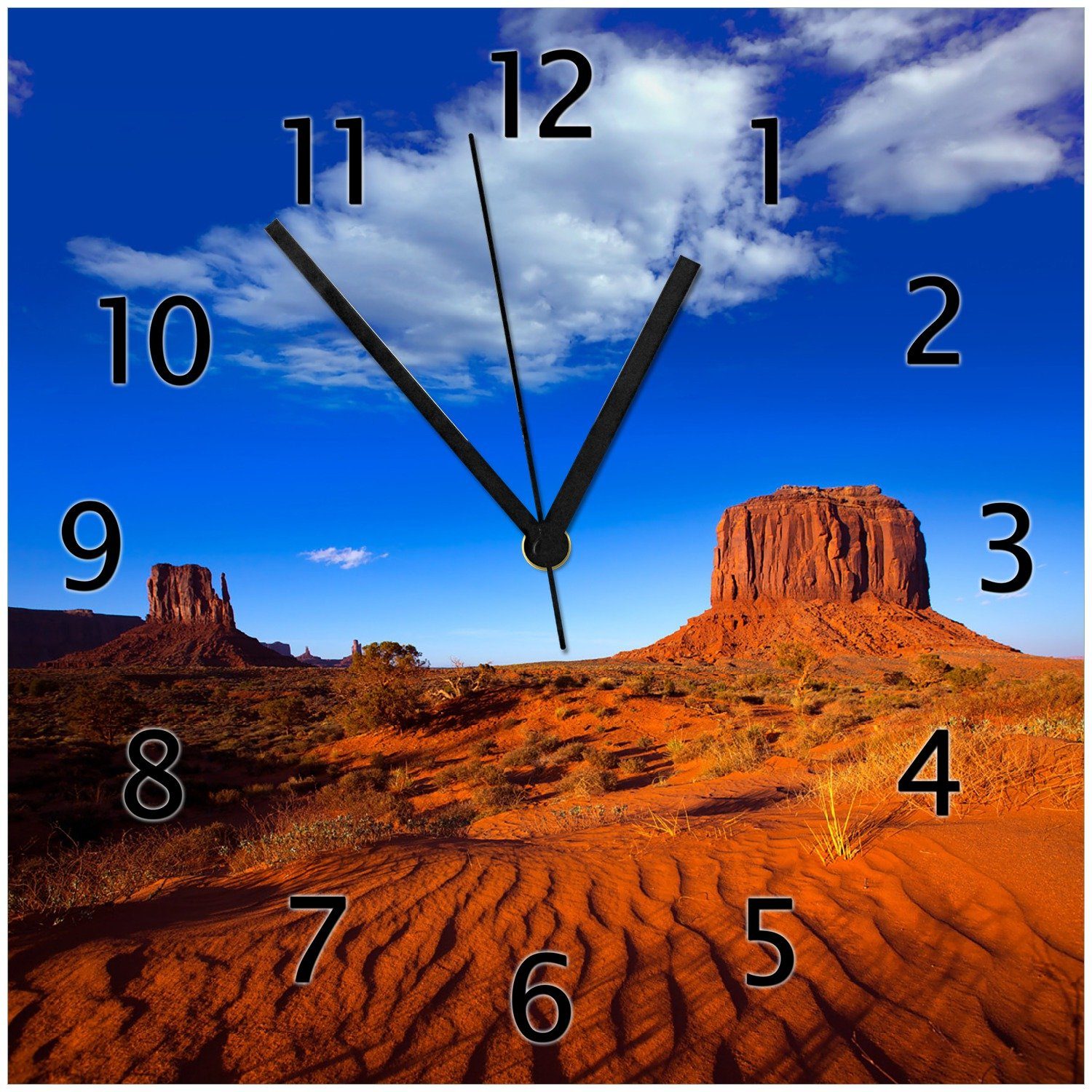 Wallario Wanduhr Monument Valley am Abend I (Glasuhr)