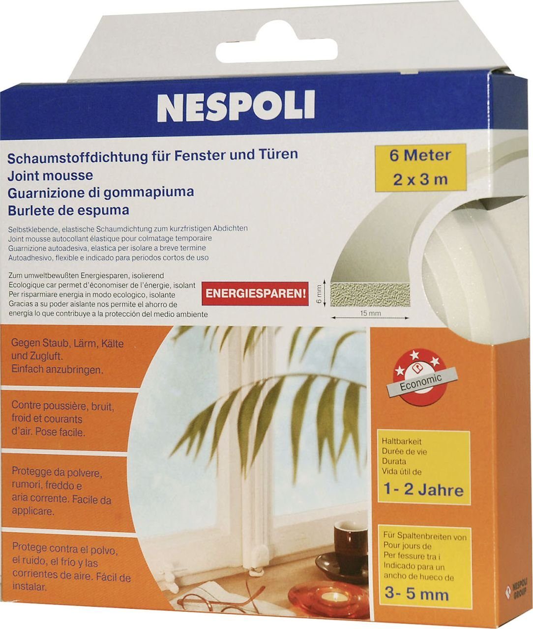 Nespoli Rollladenprofil Nespoli 6 mm x Fenster- und 15 m Türdichtung 3 je