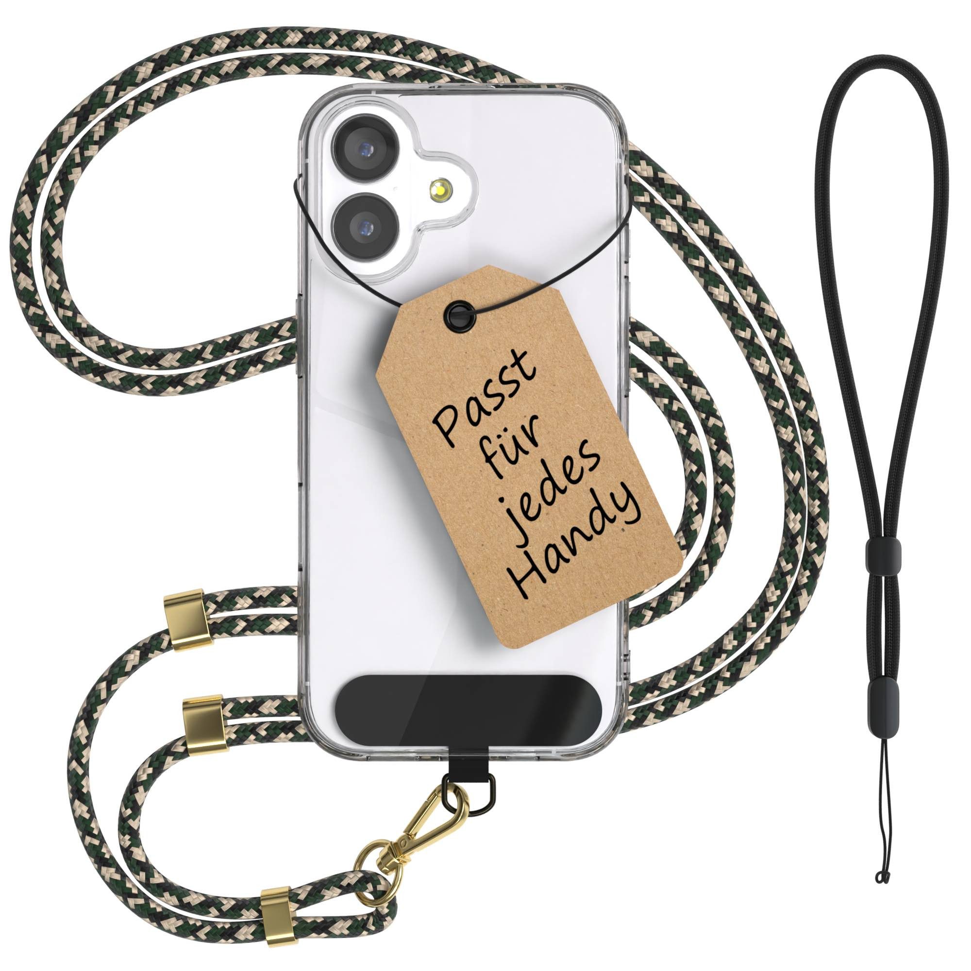 EAZY CASE Handykette Universal Handykette für alle Modelle zum Umhängen, Handykordel für Handytasche Halsband für Smartphone Etui Grün Beige
