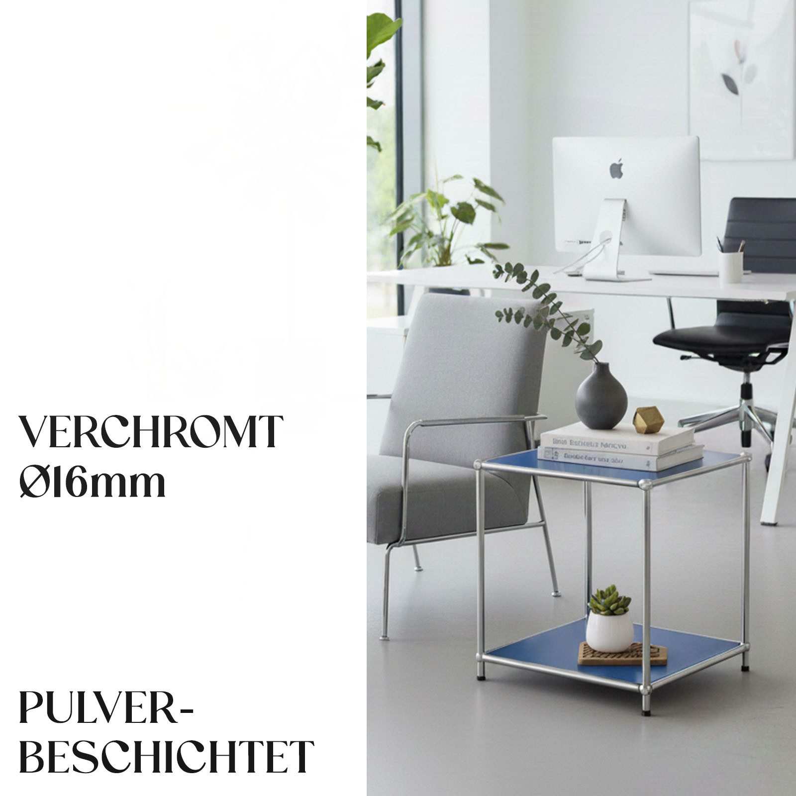 Floordirekt Standregal Concept Epure MK-012 Metallregal, B40 × T40 × H46 cm, diverse Farben, modular, Beistelltisch mit offenen Ablagen, verchromtes Metallgeste – Bild 4 von 5
