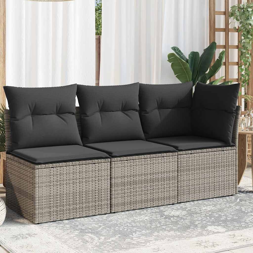 vidaXL Loungesofa Gartensofa mit Kissen 3-Sitzer Grau Poly Rattan, 1 Teile