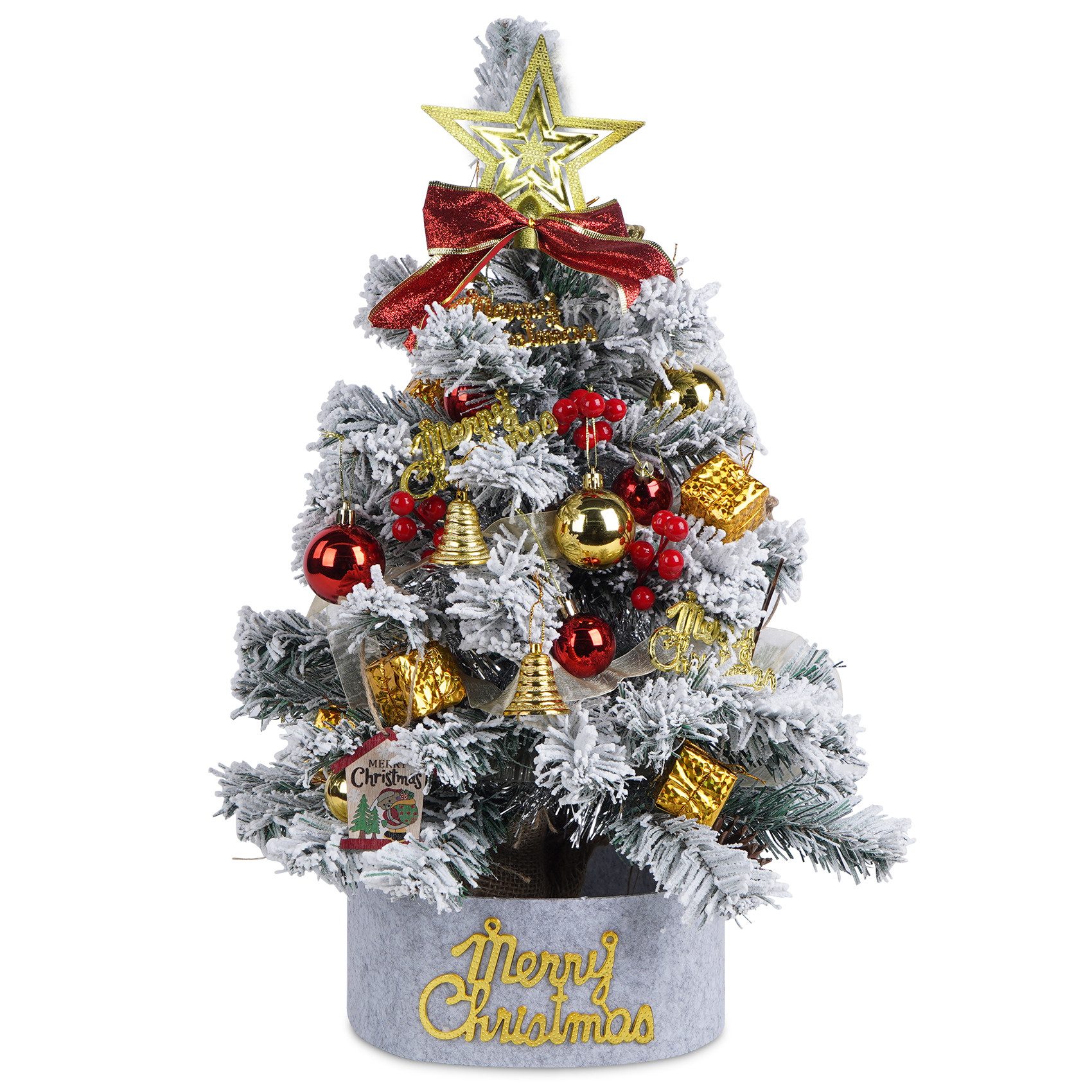 ElitVita Künstlicher Weihnachtsbaum 60 cm Weihnachtsbaum mit Beleuchtung, Baumspitze Stern, Tannenbaum mit Schnee, für Büro Tischdeko Weihnachtsdeko