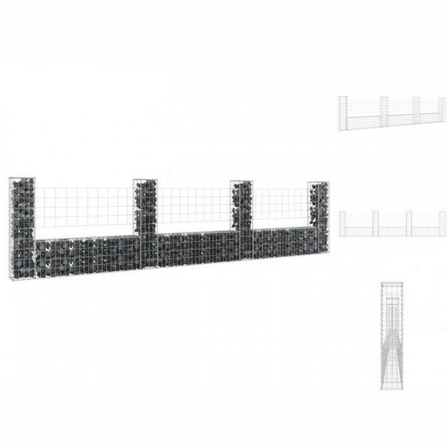 vidaXL Gartentor Gabionenkorb U-Form mit 4 Säulen Eisen 380x20x100 cm