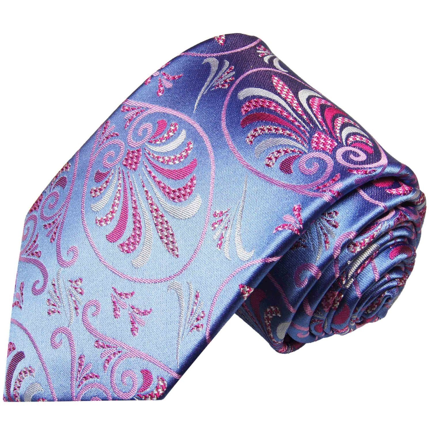 1011 Elegante Krawatte 2-St., Krawatte Herren (6cm), Seide mit modern (Set, pink floral mit 100% Malone blau Schmal Tuch Seidenkrawatte Paul Einstecktuch)