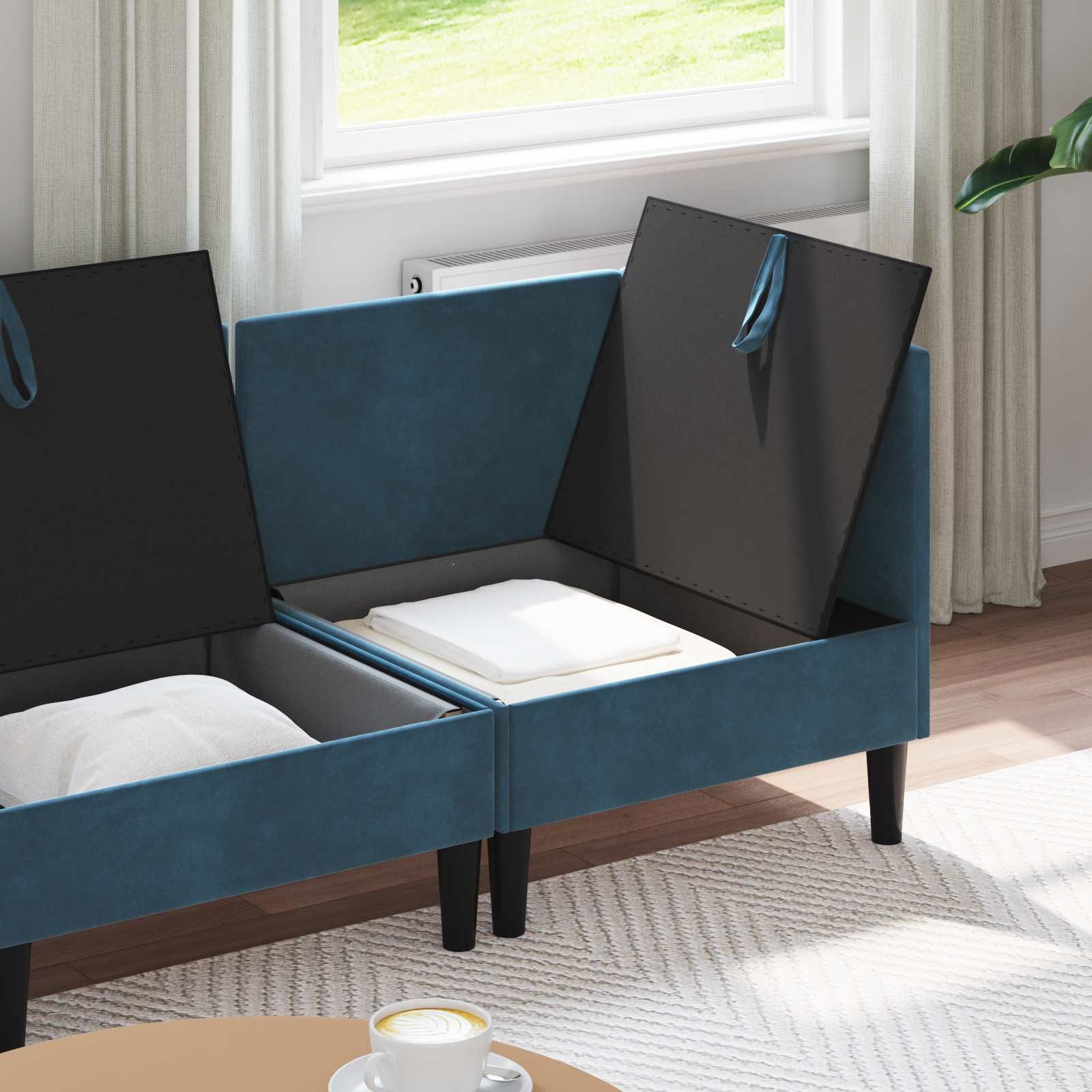 vidaXL Wohnzimmer-Set Wohnzimmergarnitur mit Kissen mit Speicher 4 pcs Blau Samt, (4-St)