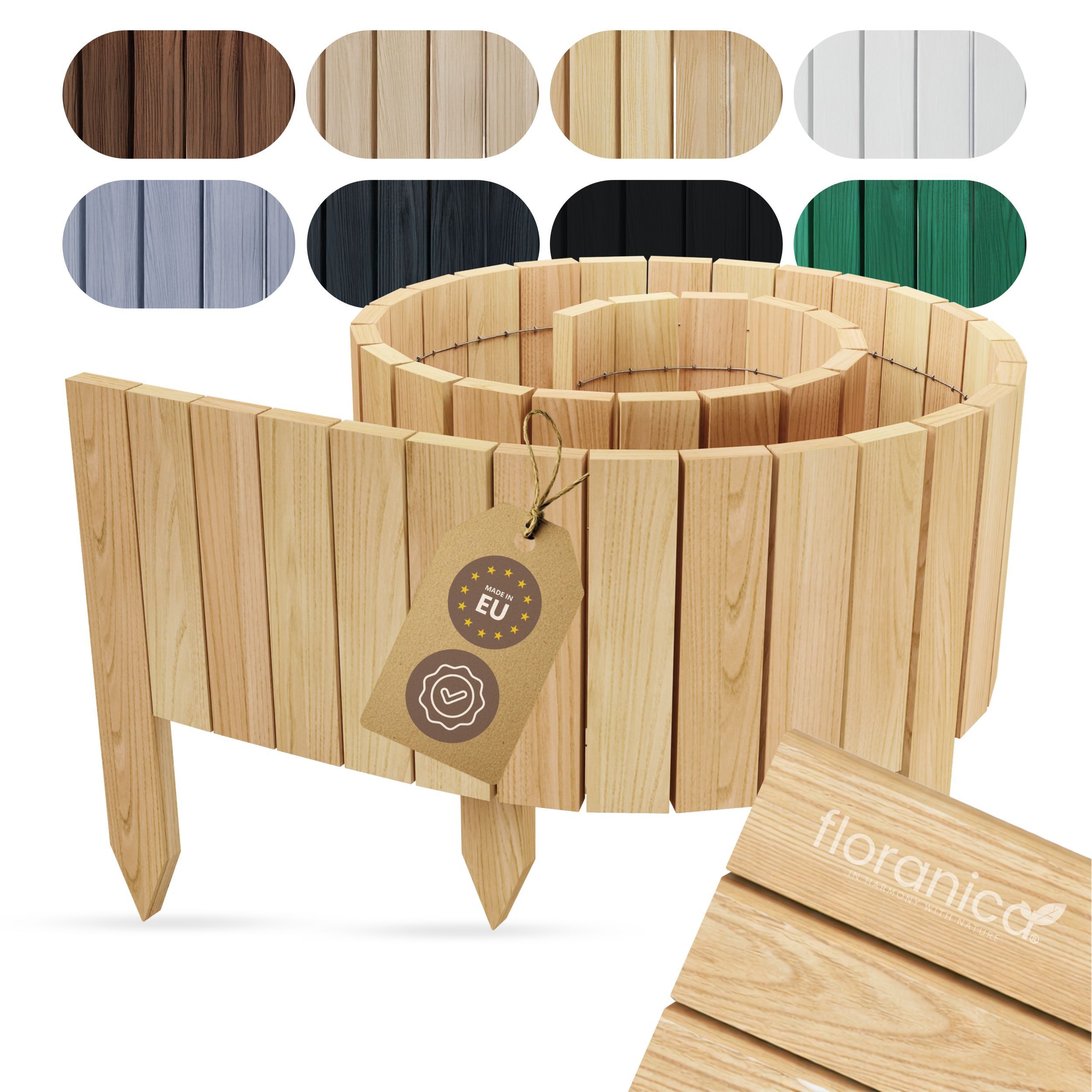 Floranica Palisade Beeteinfassung Flexibler Rollborder Rasenkante Beetumrandung Palisade, LxH: 200x10 cm, Natur, für Blumen und Kräutergarten, Vorgarten, Wege, Rasenbegrenzung