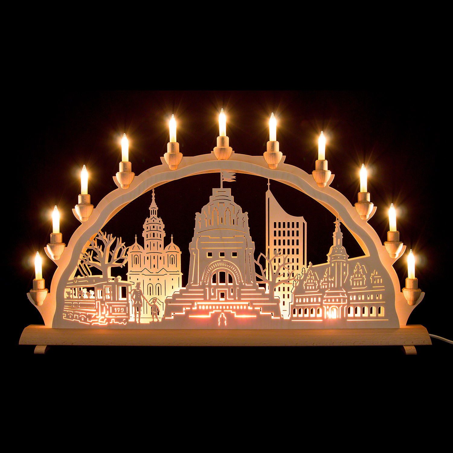 Erzgebirge-Palast Schwibbogen 3D-Doppelschwibbogen Leipzig (68x35cm) von Schlick & Türk