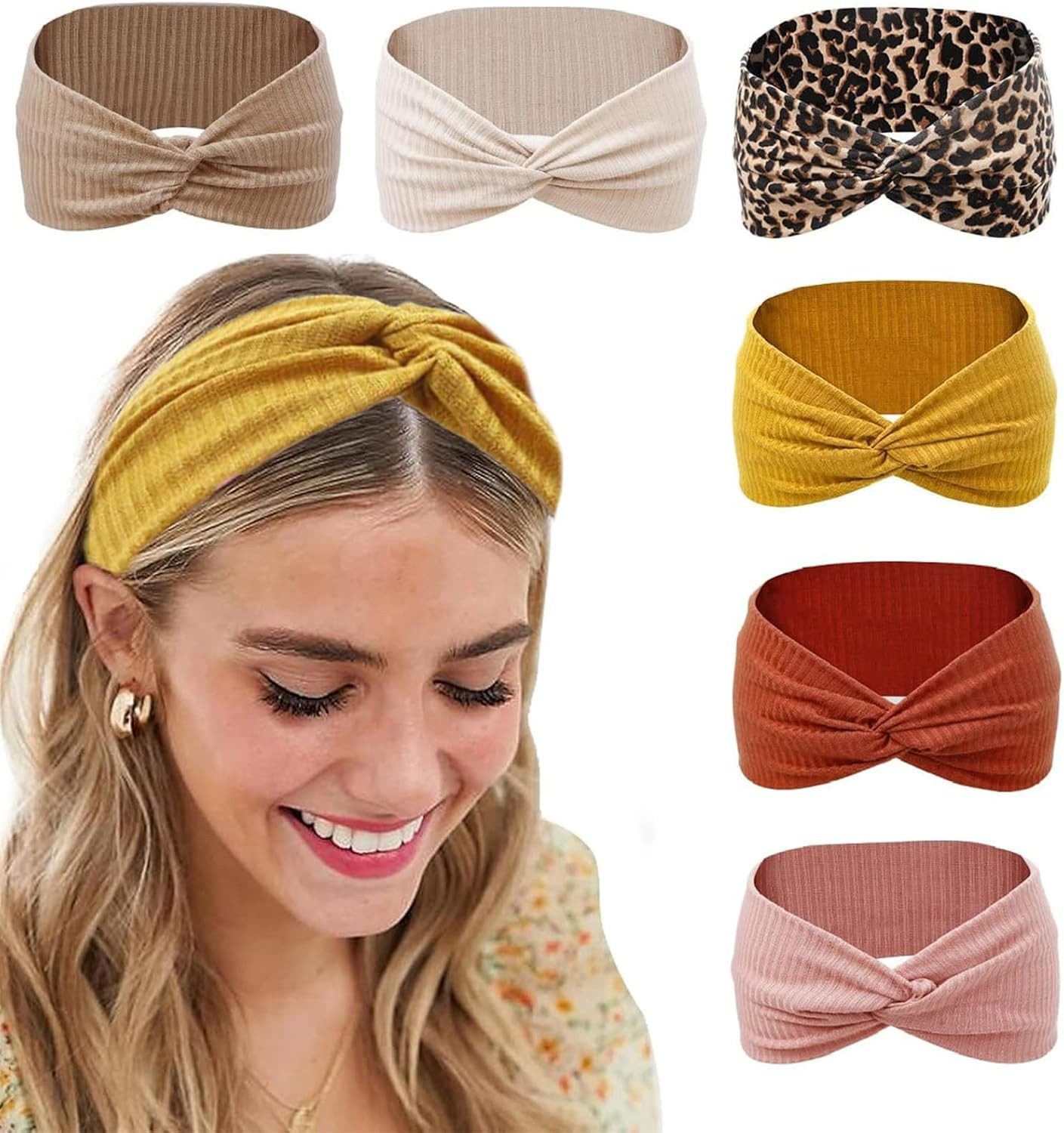 Zaewry Haargummi 6 Stück Boho Stirnbänder, Rutschfest Stirnband,Damen Haargummi, 6-tlg., für kurzes Haar, Yoga, Workout, Laufen, Sport