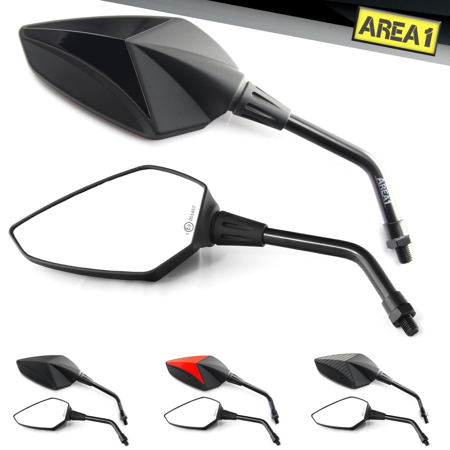Area1 Motorradspiegel Premium Motorrad Rückspiegel Set (X-Treme", "E-Geprüft), Inkl. 5 Adapter