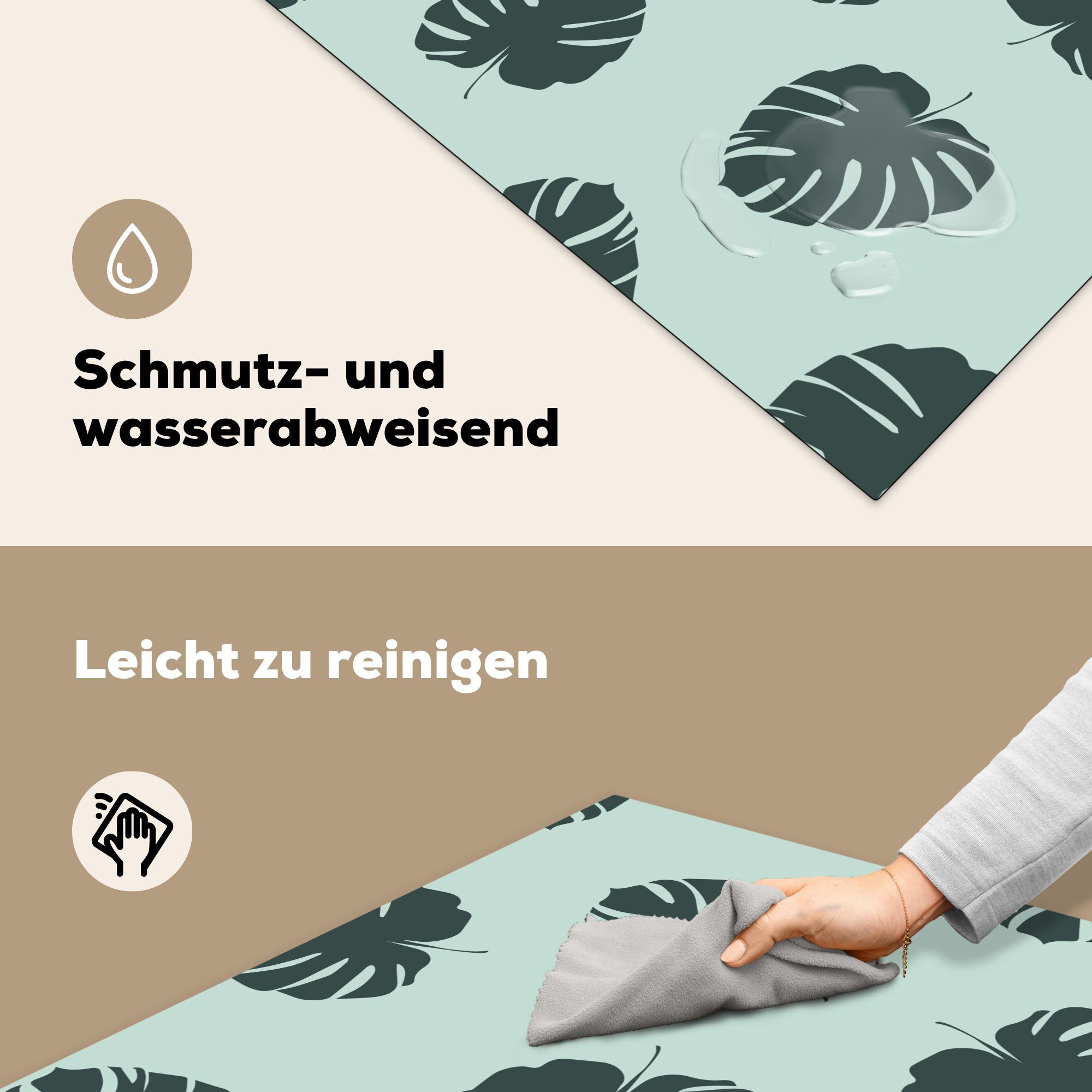 Sommer - küche MuchoWow Vinyl, tlg), Herdblende-/Abdeckplatte Blätter für (1 - 78x78 Arbeitsplatte cm, Monstera, Ceranfeldabdeckung,