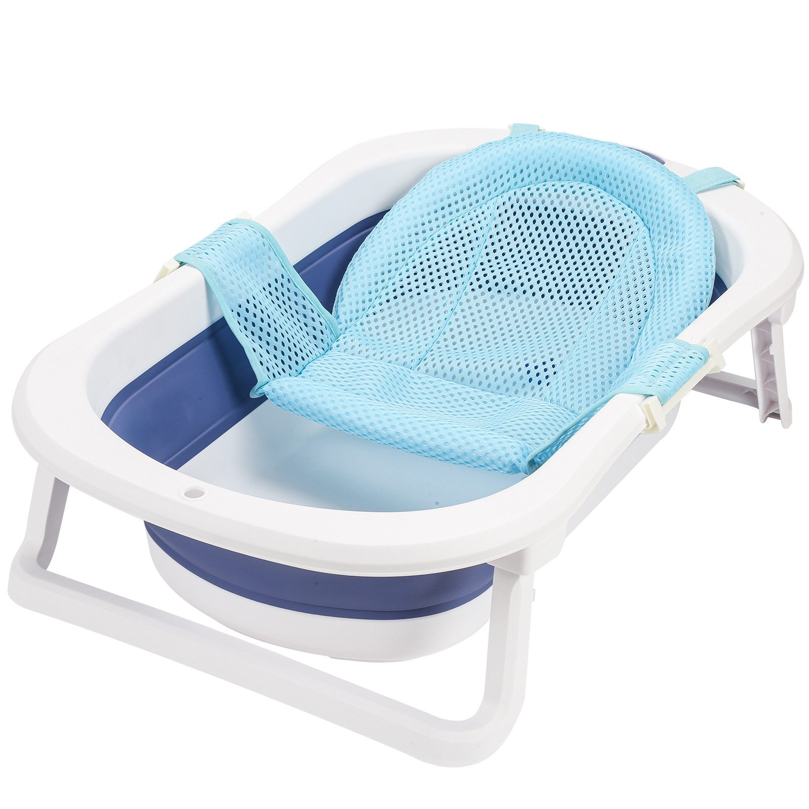 Clanmacy Babybadewanne Faltbare Baby Badewanne PP&TPE für 0-6 Jahre, Blau