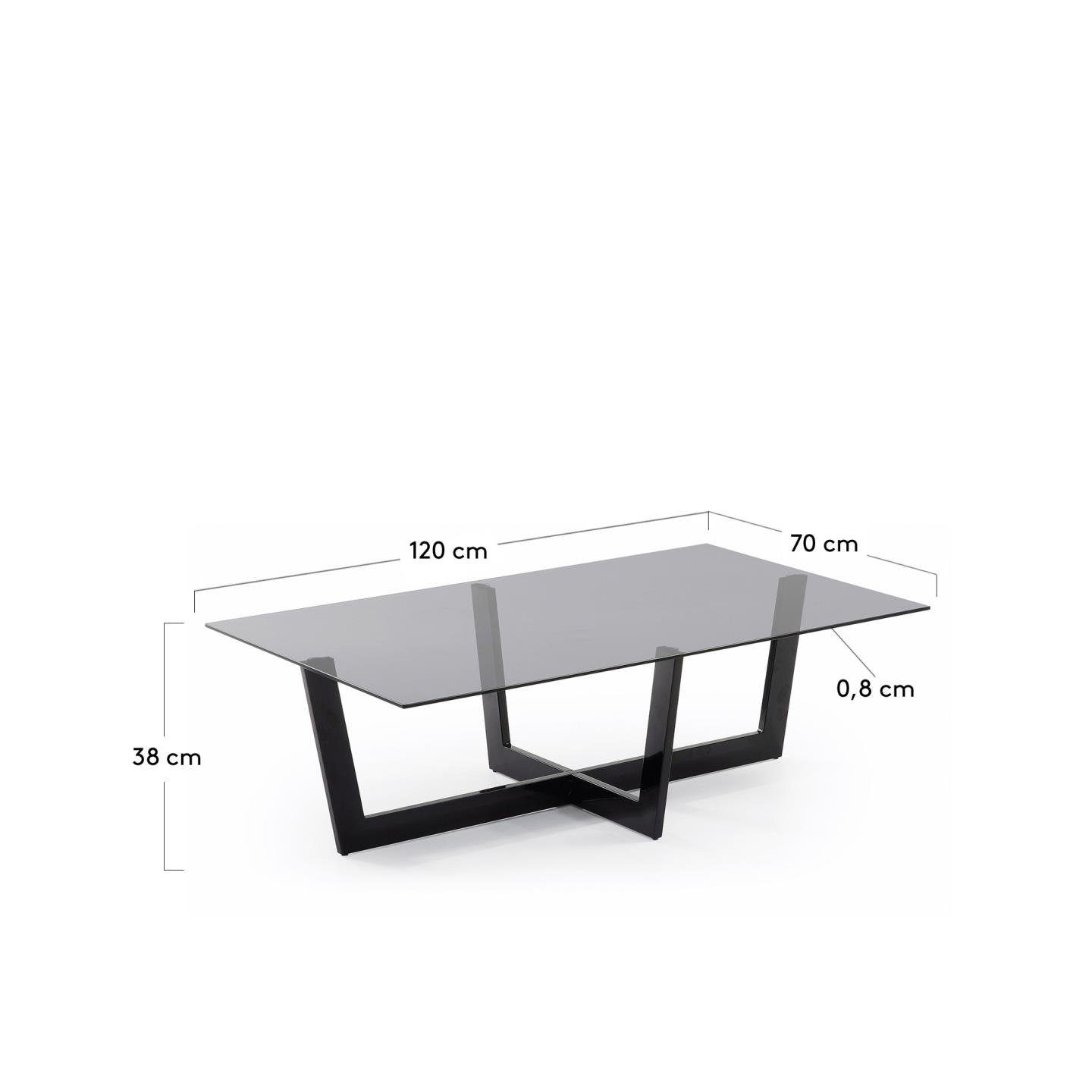 schwarz Natur24 Plam Couchtisch 120x70cm Stahlstruktur Beistelltisch Glas Tisch