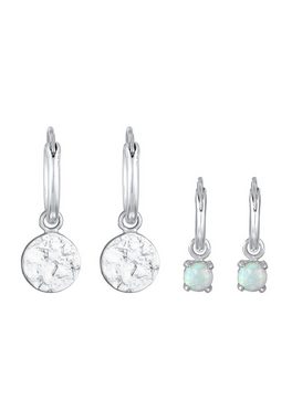 Elli Ohrring-Set Creolen Plättchen Opal Edelstein 2er Set 925 Silber, Plättchen, Schmuckset