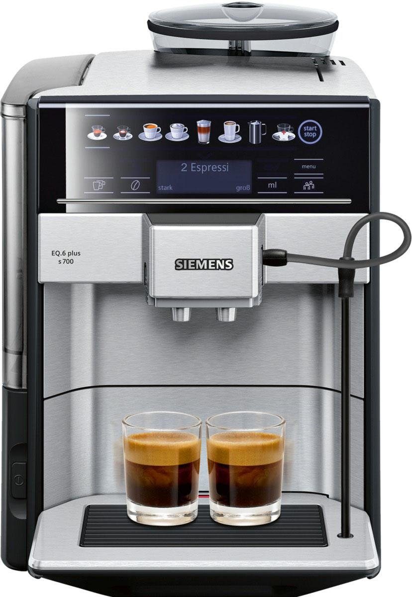 SIEMENS Kaffeevollautomat EQ6 plus s700 TE657503DE, Doppeltassenfunktion, Keramikmahlwerk, viele Kaffeespezialitäten, automatische Dampfreinigung, edelstahl