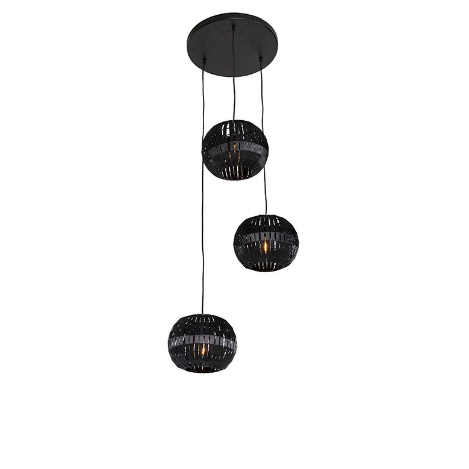 Qazqa Pendelleuchte Zoe, ohne Leuchtmittel, E27, Schwarz, Modern, Stahl, 3-flammig