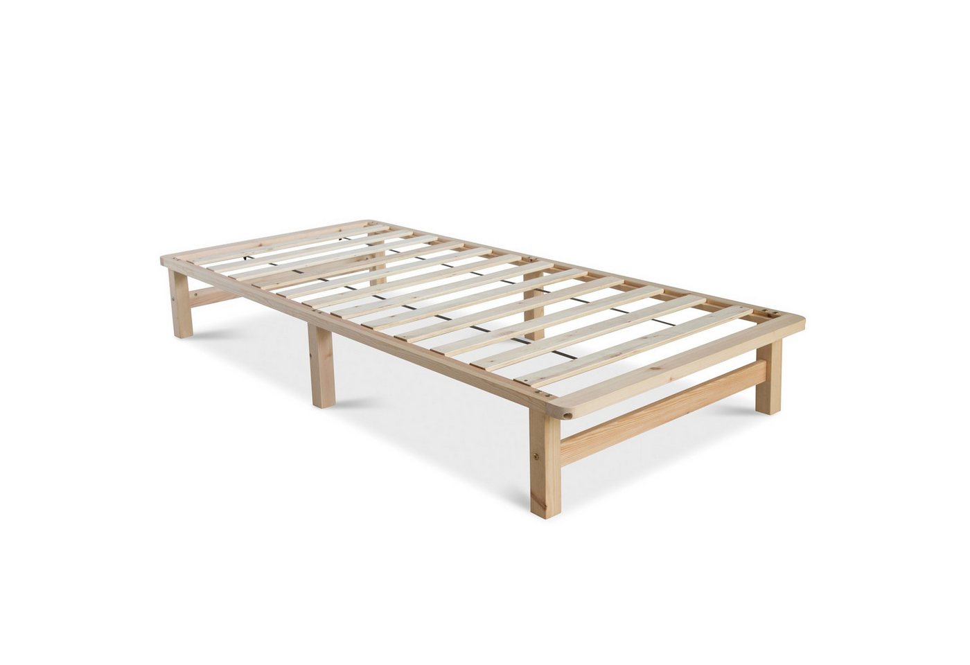 Homestyle4u Holzbett 90x200 120x200 100x200 140x200 mit Lattenrost Palettenbett Futonbett (Set, inklusive Lattenrost), 90x200, Braun, naturbelassen, Einzelbett, bodennah