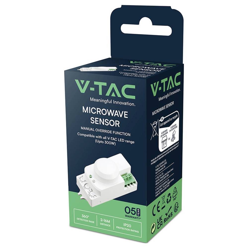 V-TAC Bewegungsmelder 1446 Mikrowellen-Sensor 360 ° Weiß IP20