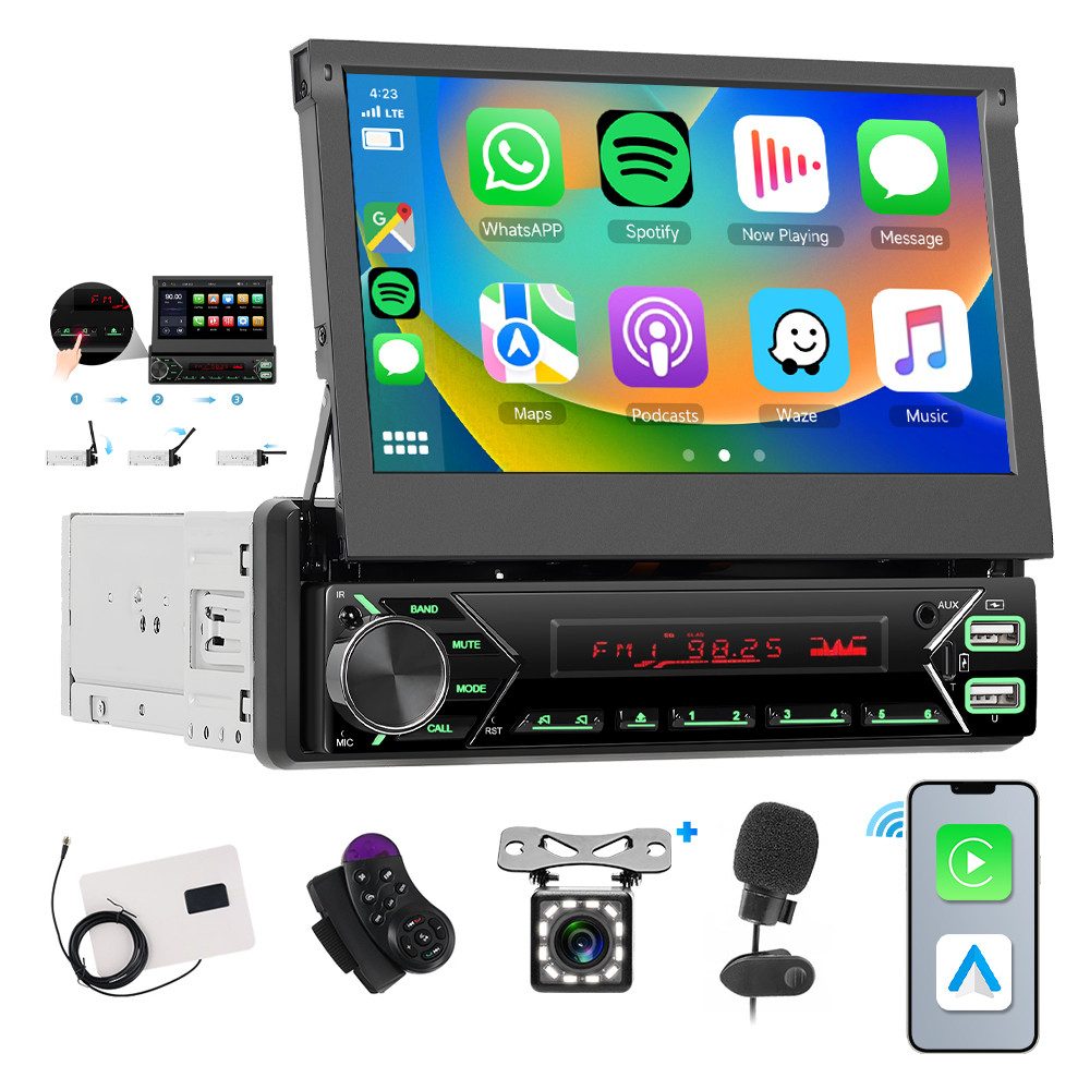 Hikity Autoradio 1 Din 7 Zoll Automatisch einziehbarer Bildschirm Autoradio (Digitalradio (DAB)