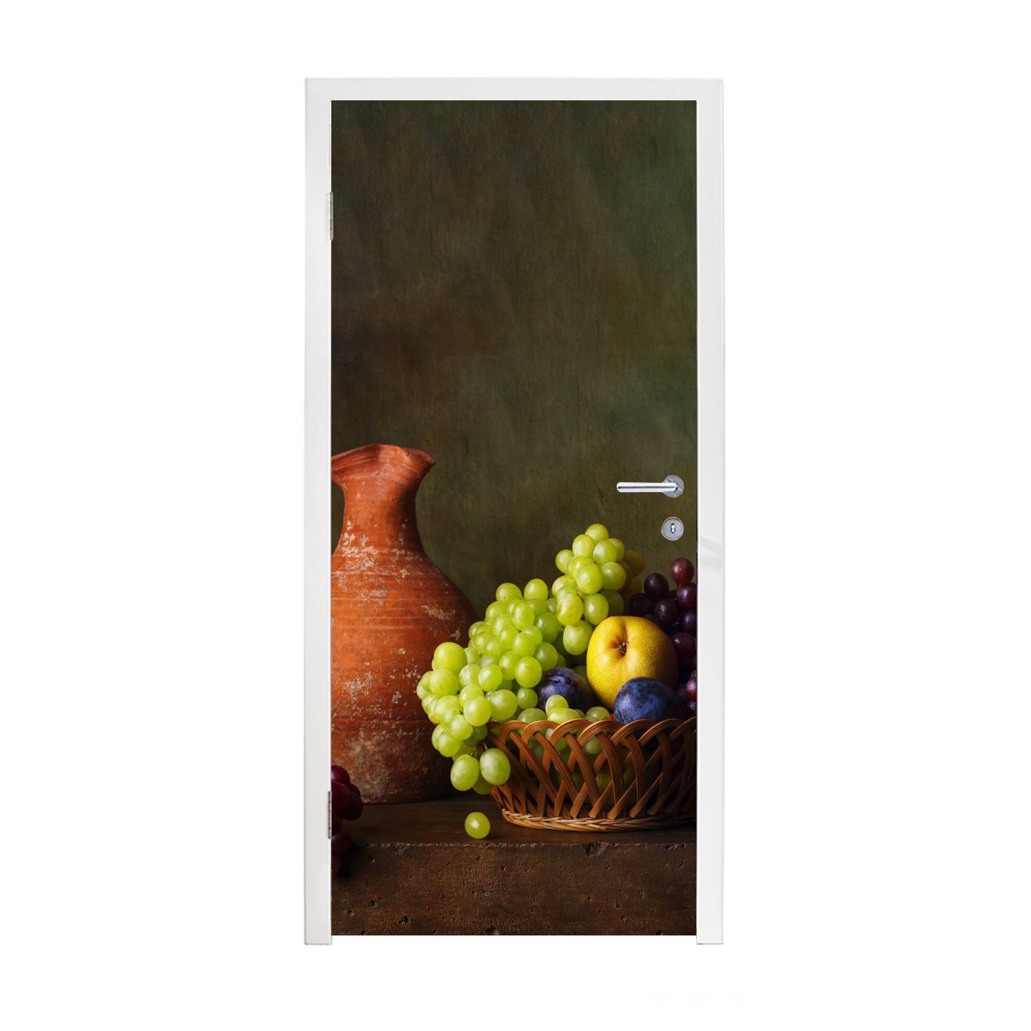 MuchoWow Türtapete Rustikal - Obst - Korb - Stilleben, Matt, bedruckt, (1 St), Fototapete für Tür, Türaufkleber, 75x205 cm | Türtapeten