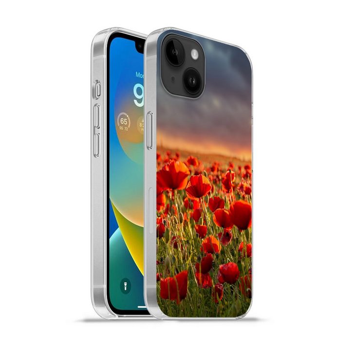 MuchoWow Handyhülle Sonnenuntergang - Mohnblumen - Rot - Blumen - Feld - Natur Handyhülle Telefonhülle Apple iPhone 14 Plus