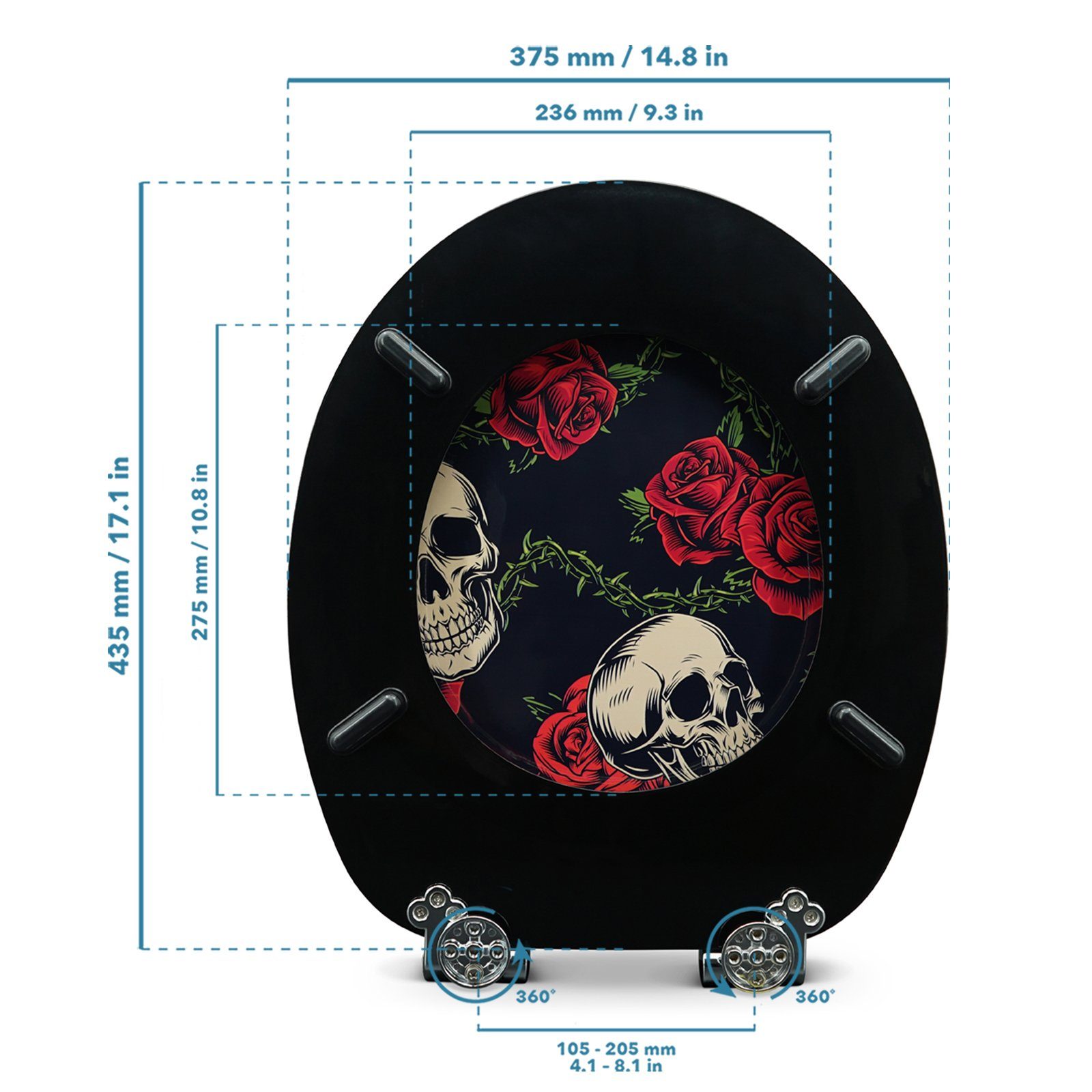 Sanfino WC-Sitz "Rose Skull" Premium Toilettendeckel mit Absenkautomatik aus Holz, mit schönem Totenkopf-Motiv, hohem Sitzkomfort, einfache Montage – Bild 5 von 5