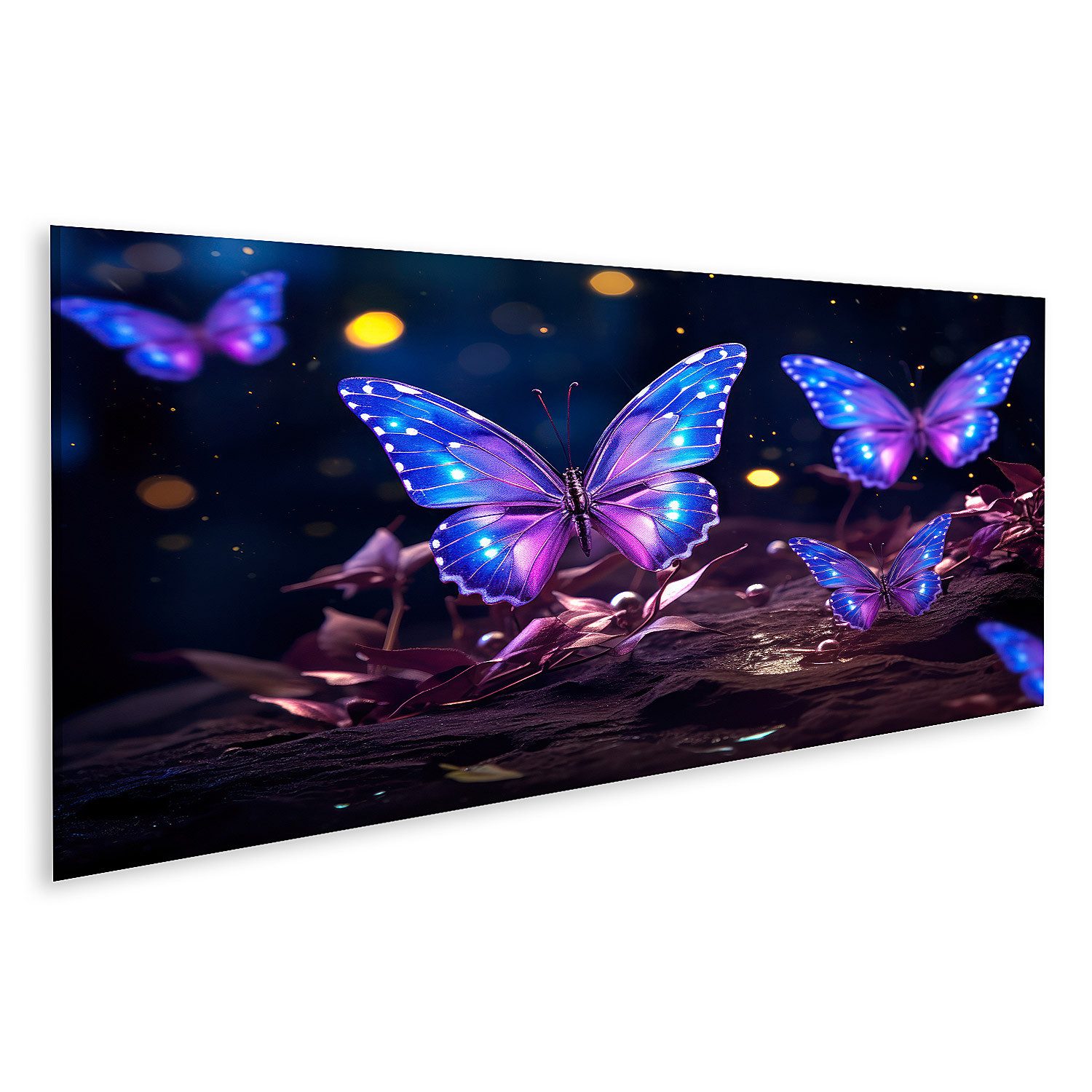 Leinwandbild Blau lila Neon Schmetterlinge Bilder