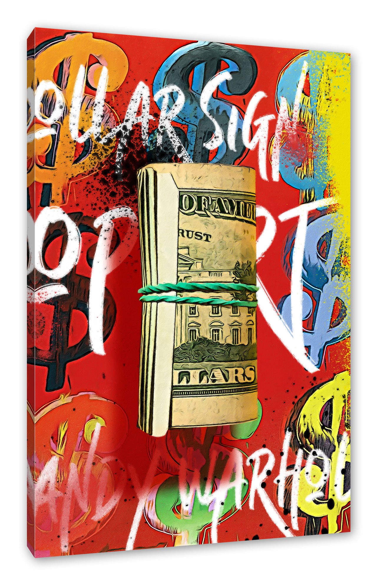 Pixxprint Leinwandbild Pop Art - Andy Dollar, Pop Art - Andy Dollar (1 St), Leinwandbild fertig bespannt, inkl. Zackenaufhänger