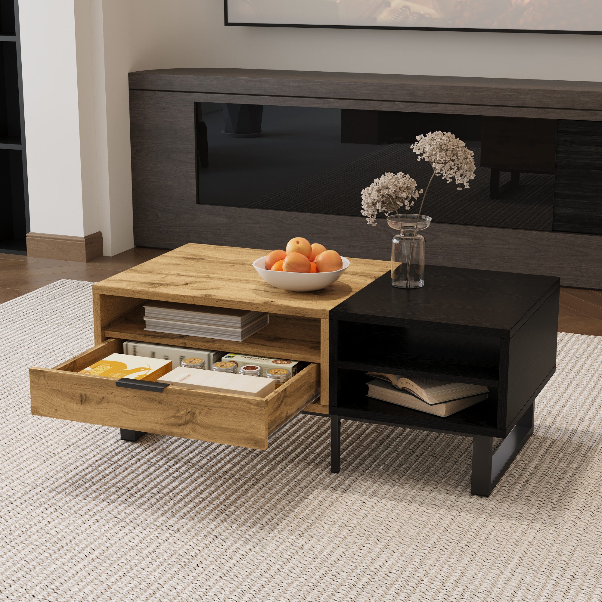 MODFU Couchtisch Wohnzimmertisch (mit Farbblockstruktur, 1-St., günstig online kaufen