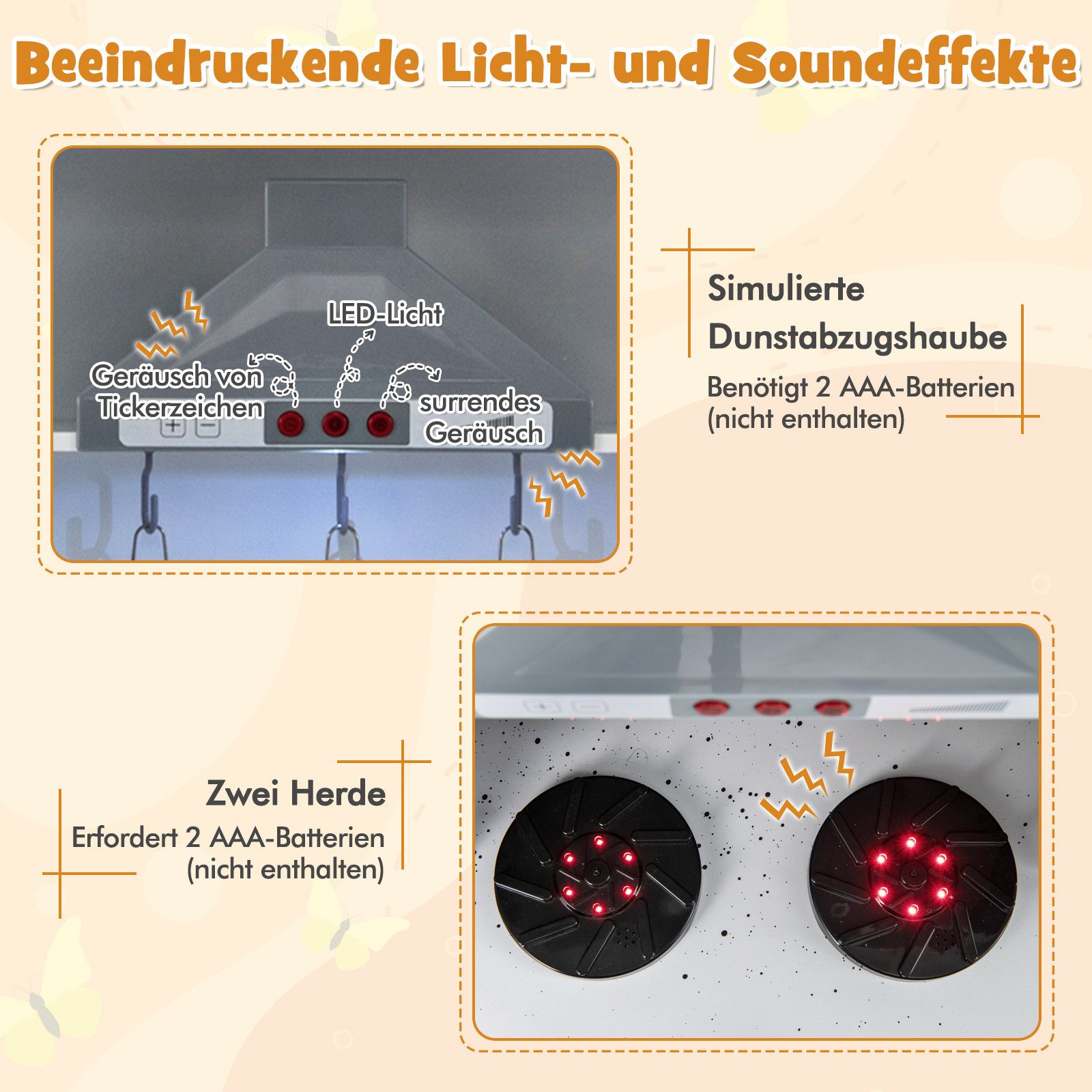 COSTWAY Spielküche, Kinderküche, mit Lichtern, 110 x 43 x 92 cm