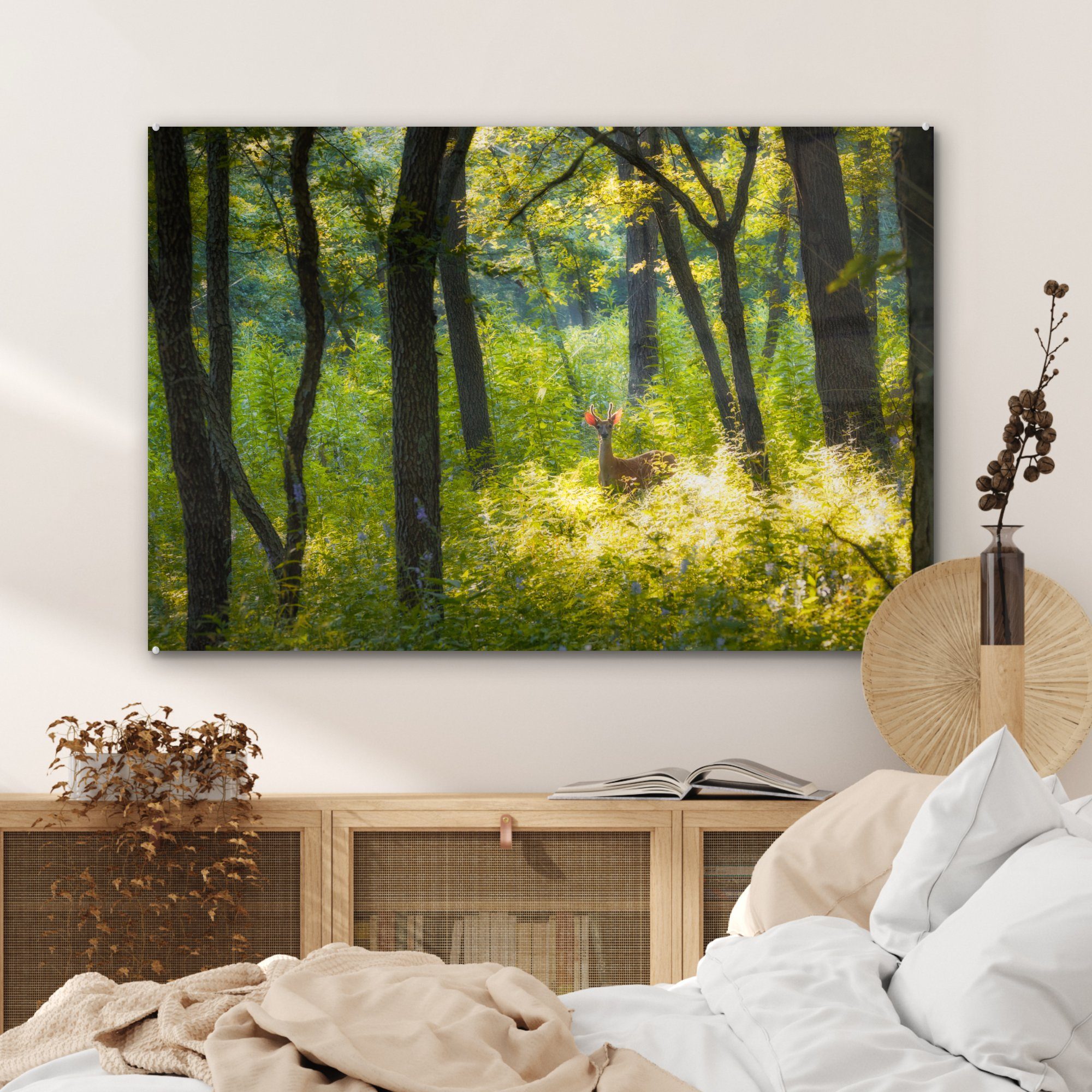 Wäldern den in (1 Acrylglasbild Schlafzimmer Hirsche MuchoWow Acrylglasbilder St), von Wohnzimmer Illinois, &