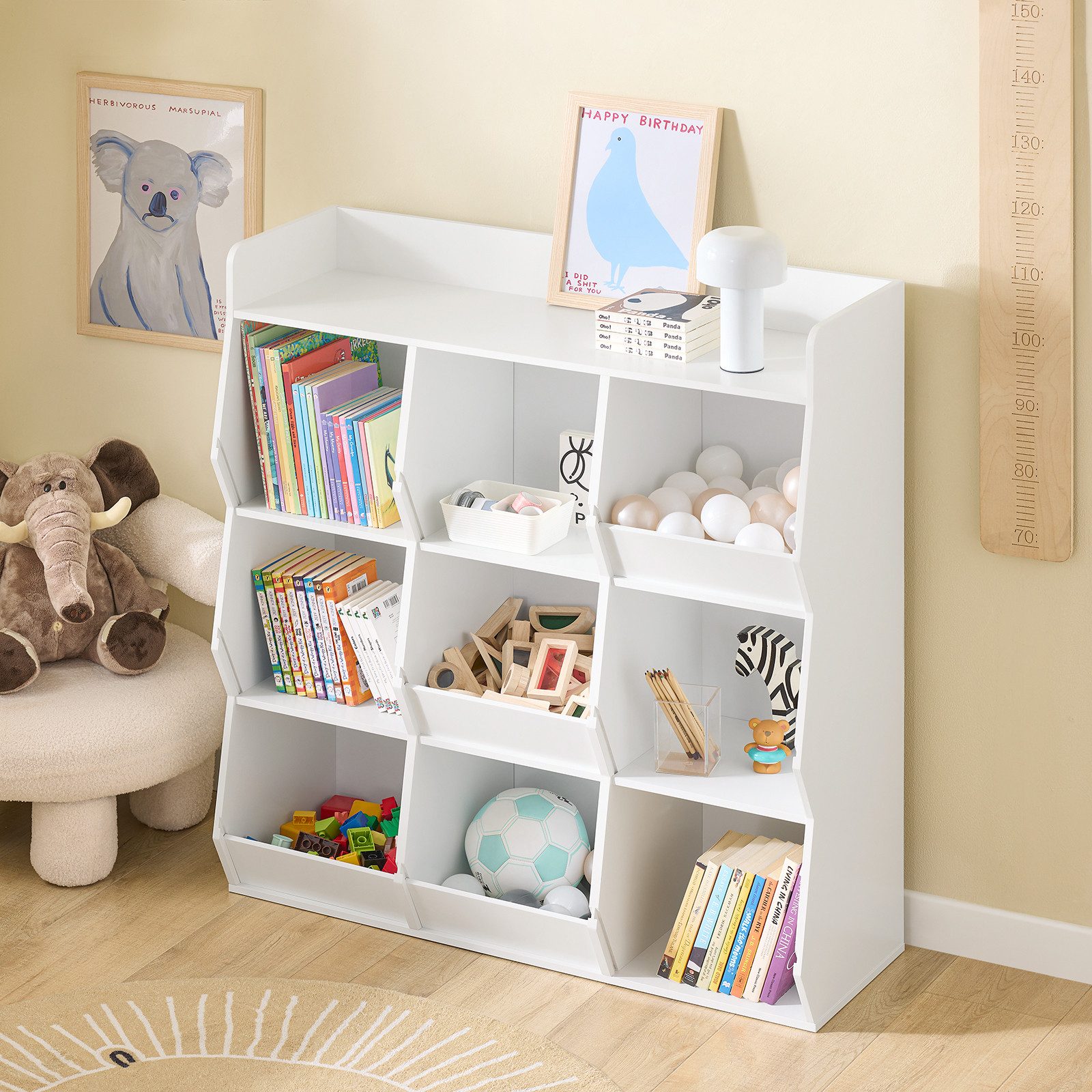 SoBuy Bücherregal KMB55, Montessori Regal Kinderregal Aufbewahrungsregal Spielzeugtruhe, mit Ablagefächern und Fächern, Standregal, Regal Kinderzimmer