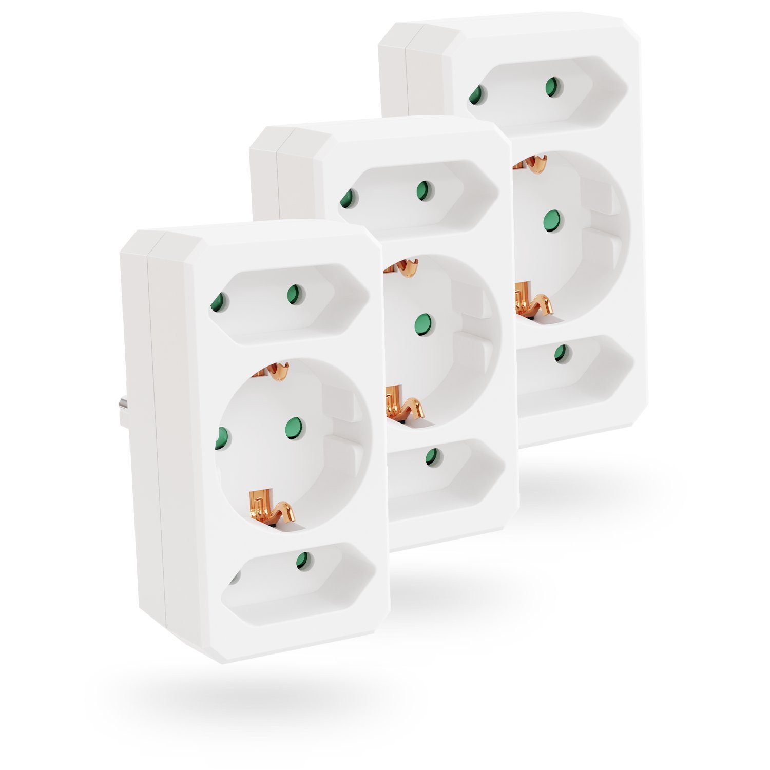 greate. 3x 3fach Steckdosenadapter bis 3500W, 3er Mehrfachsteckdose ohne Kabel Mehrfachsteckdose 3-fach (Erhöhter Berührungsschutz)