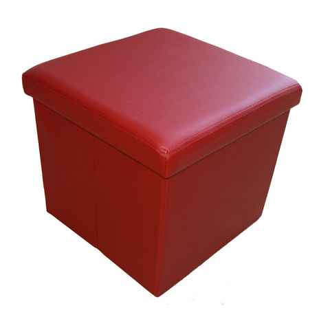 style home Sitzhocker faltbare Sitzbank mit Stauraum (Aufbewahrungsbox mit Deckel, gepolstert Sitzwürfel Fußhocker, Sitztruhe aus Kunstleder), für Wohnzimmer Schlafzimmer, 38 * 38 * 38 cm Dunkelrot