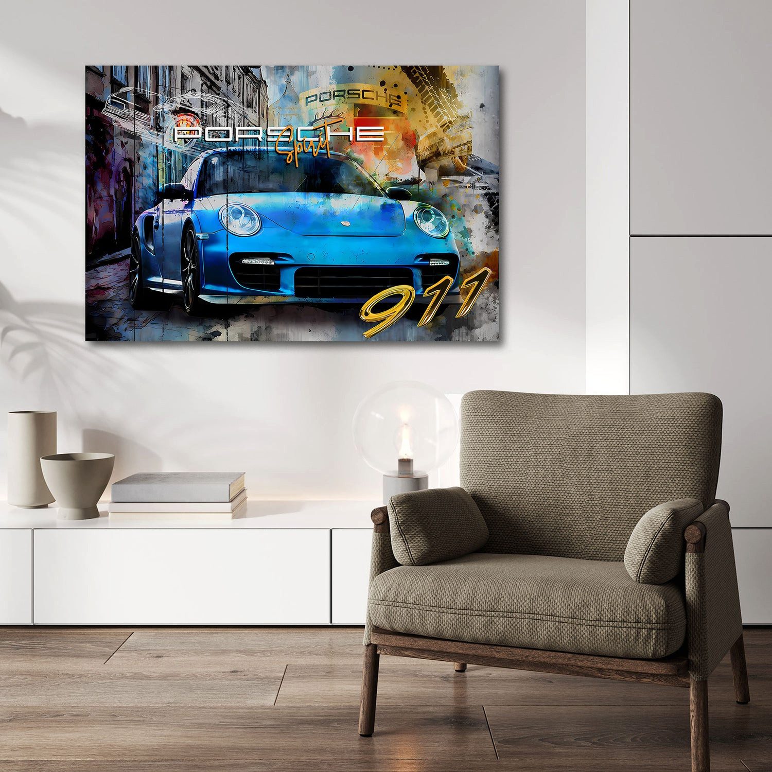Artedinoi Leinwandbild Blauer Sportwagen Pop Art Wandbild Leinwandbild Kunstdruck XL Wanddeko, Blauer Sportwagen