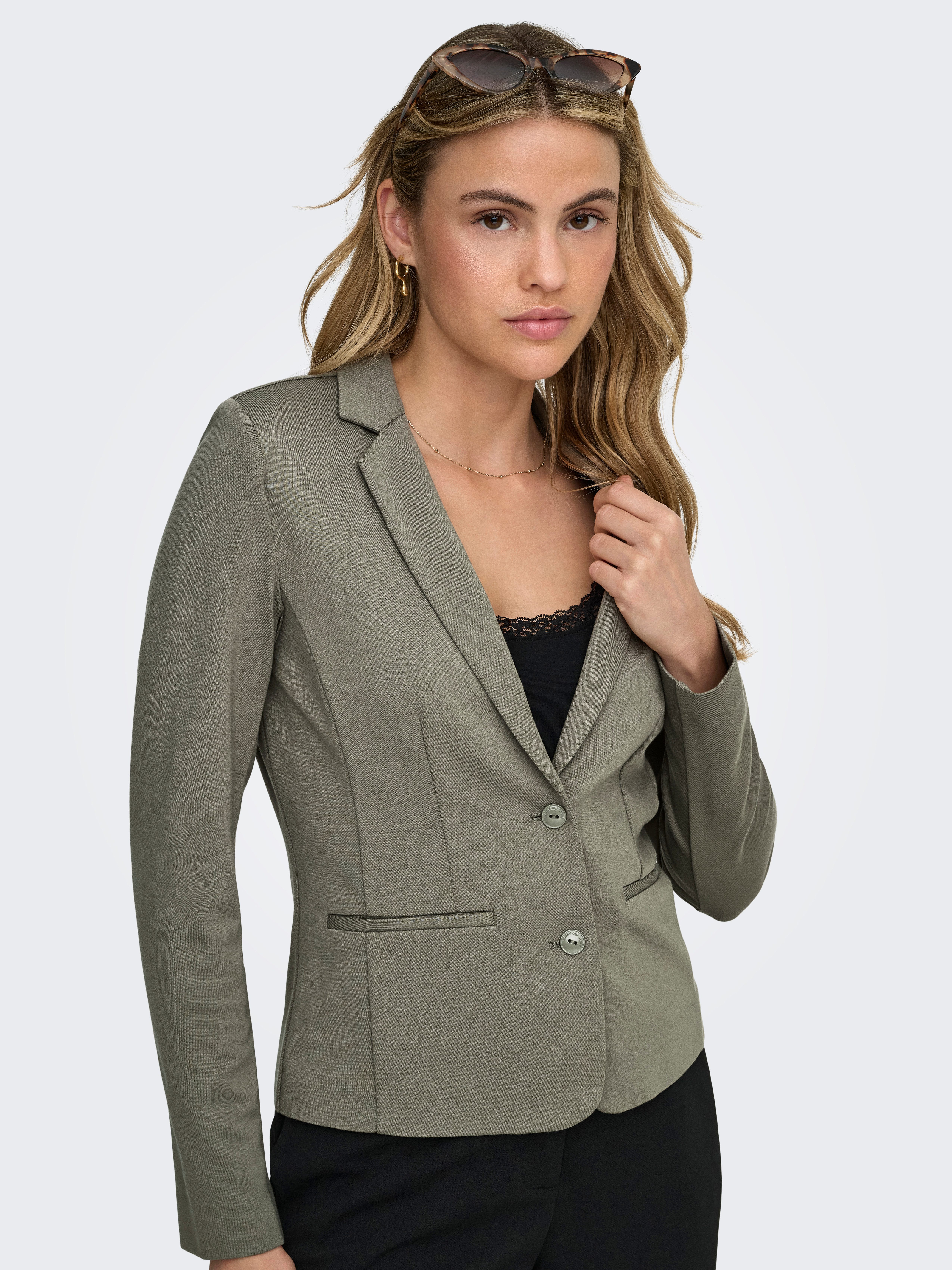 ONLY Jerseyblazer ONLPOPTRASH – 2-Knopf Blazer mit taillierter Silhouette regular fit, Milano Rib, Materialmix, Reverskragen, unifarben