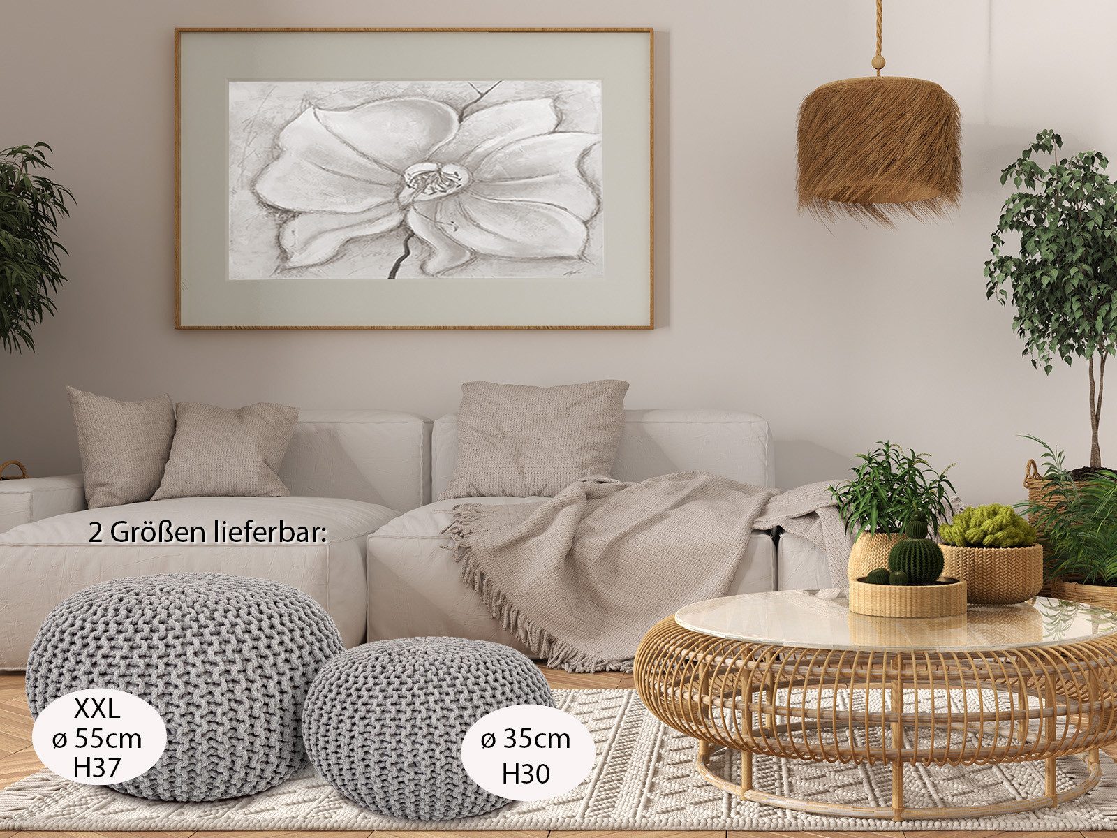 Amagohome Sitzhocker Strickhocker XXL Pouf Ø55 H37cm Bodenkissen Sitzpouf Baumwolle recycel – Bild 3 von 5