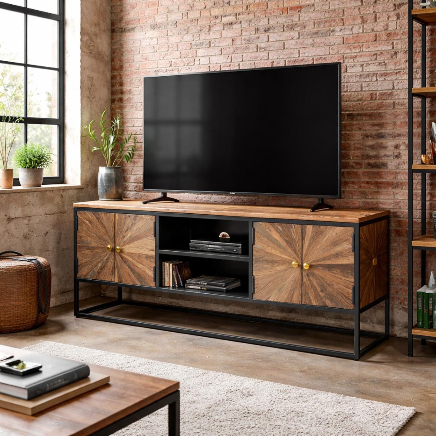 baario TV-Board TV-Board MERID Altholz, Lowboard recyceltes Massivholz & Eisen Industrial