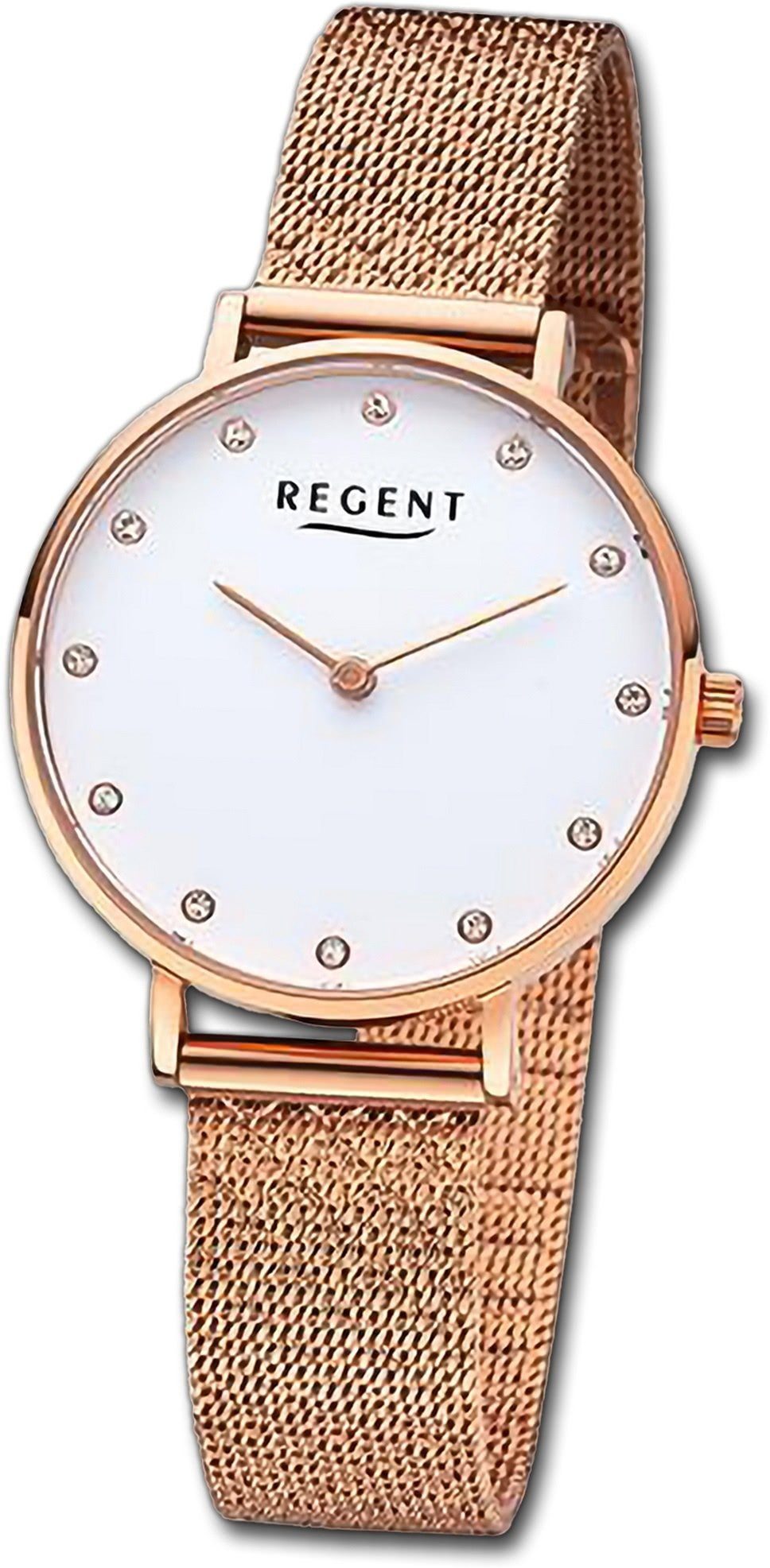 Quarzuhr Damen Damenuhr Armbanduhr Regent Metallarmband rundes Gehäuse, rosegold, extra 32mm) Regent (ca. groß Analog,