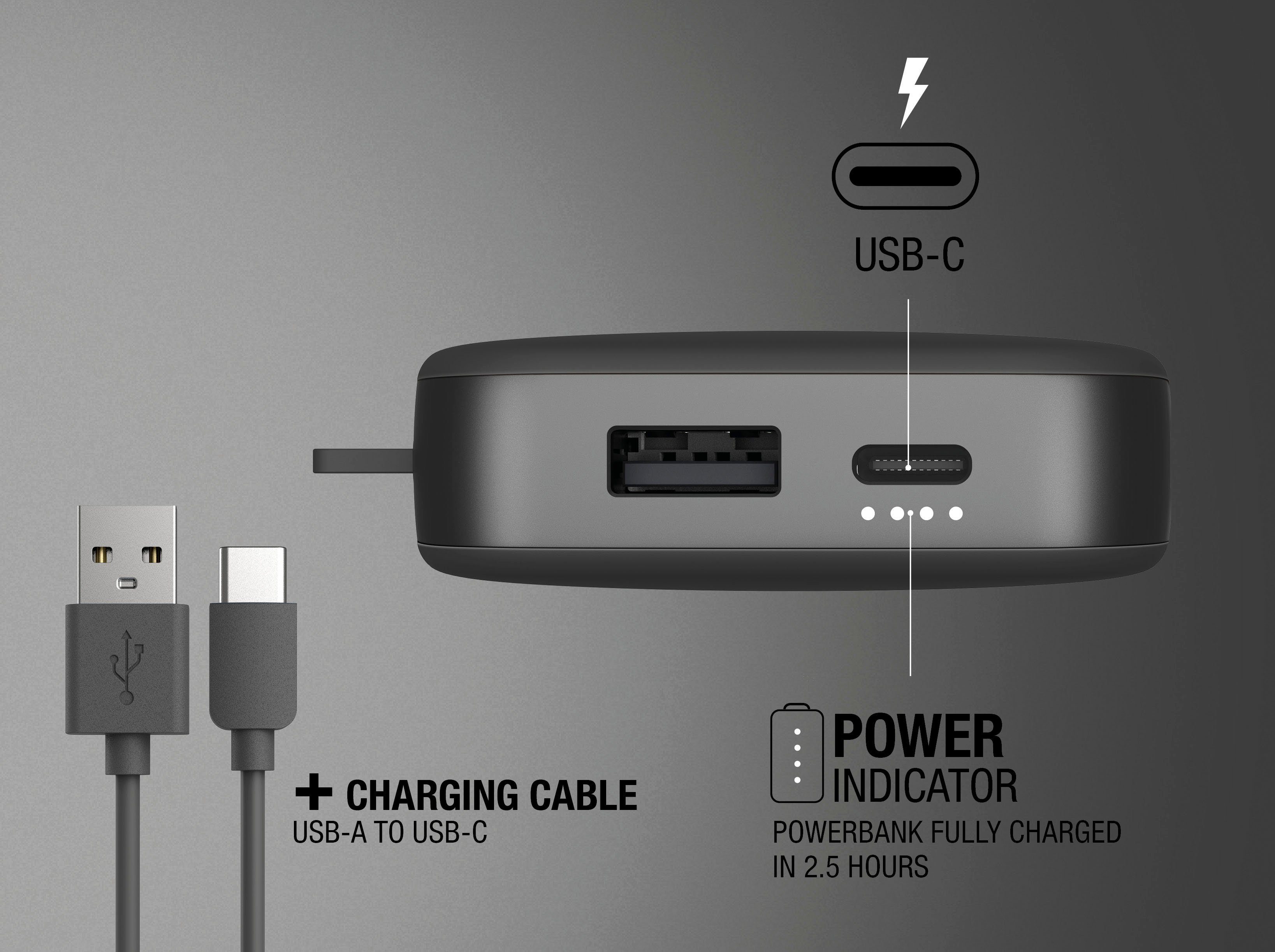 Fresh´n Rebel Power Pack USB-C, Ultra Powerbank 12000mAh mit Fast grau 20W & Charge PD