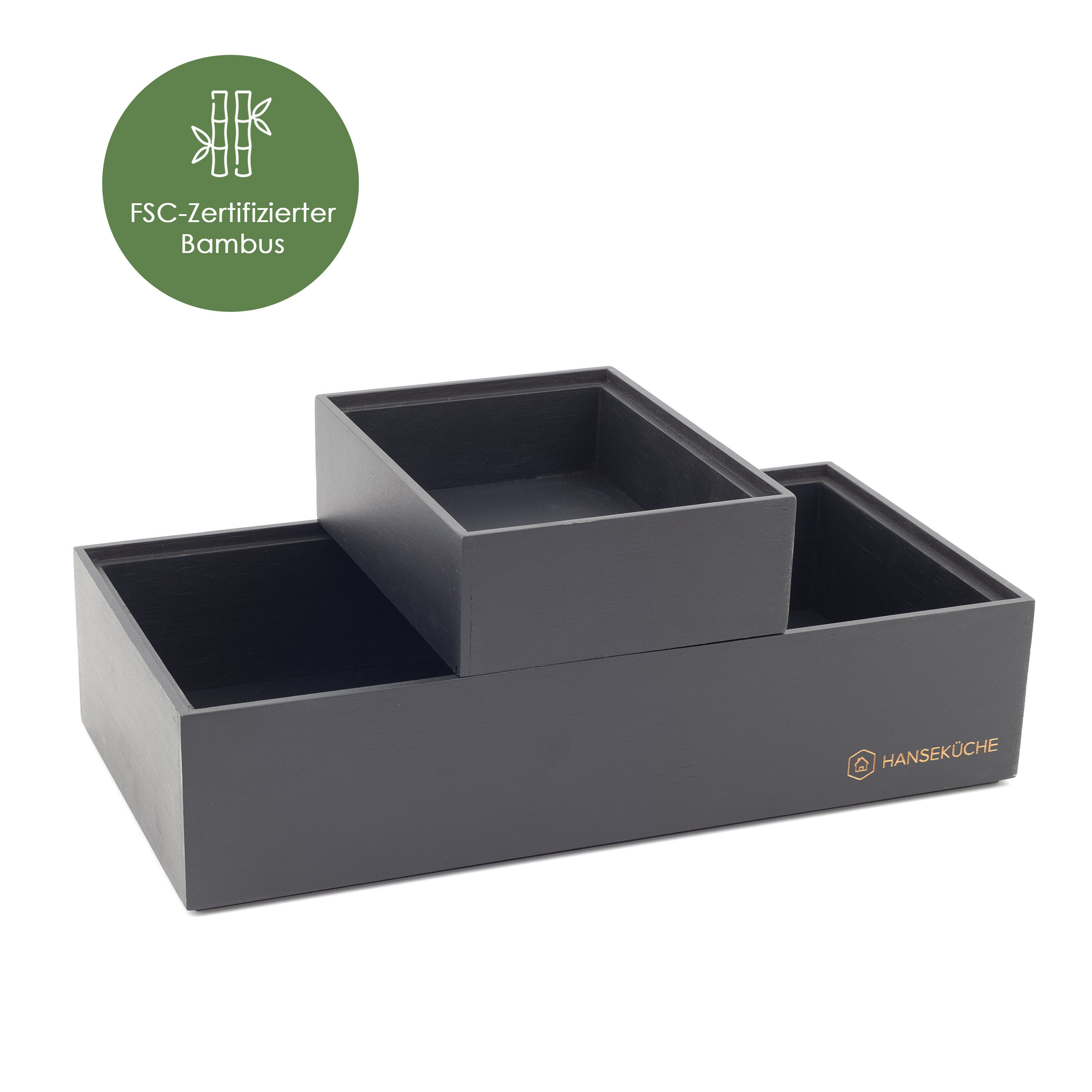 Hanseküche Aufbewahrungsbox Küchen Organisierer Set (Set Ordnungsboxen Holz, 2 St., Schachteln für Schubladen - unterschiedlich einsetzbar), Organisatorische Aufbewahrung - Stapelbare Kisten