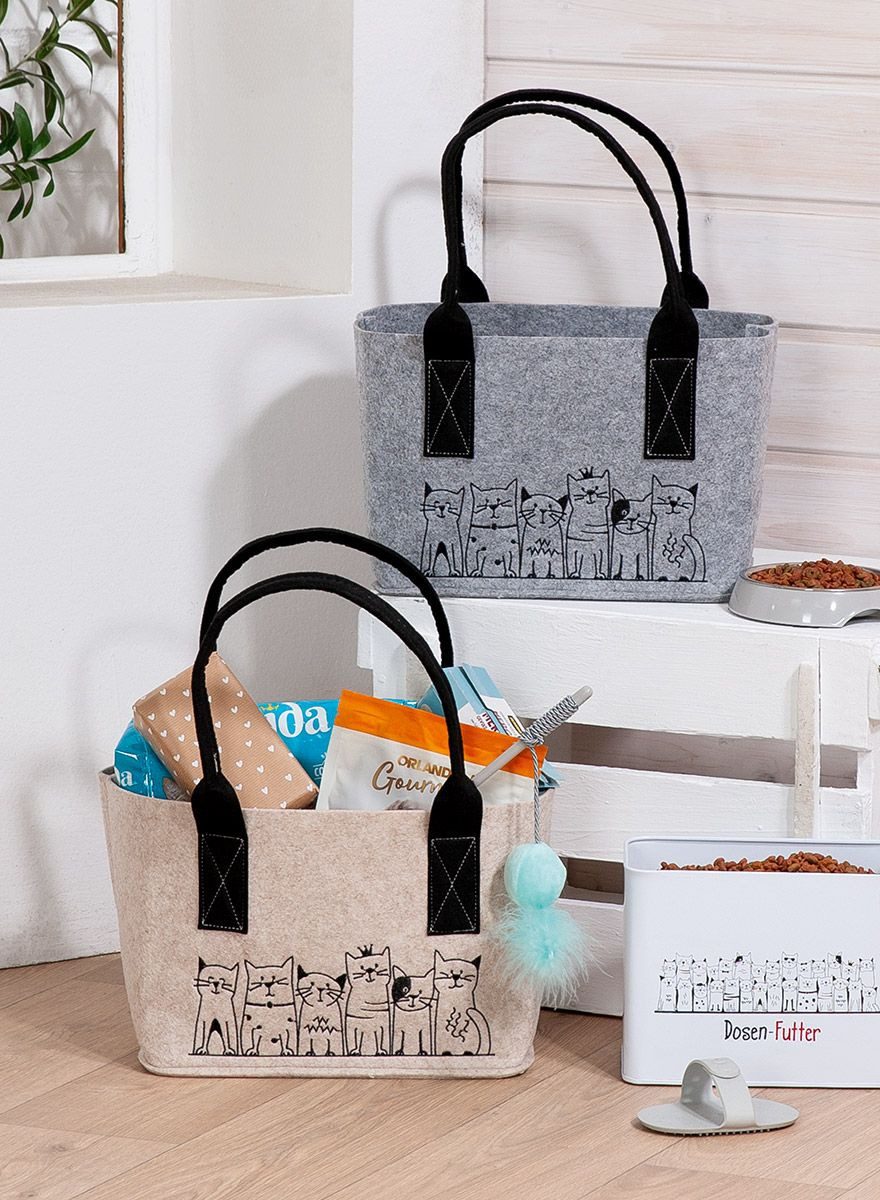 MF Shopper Filztaschen Katzenbande 2er Set Shopper grau beige (2-tlg) günstig online kaufen
