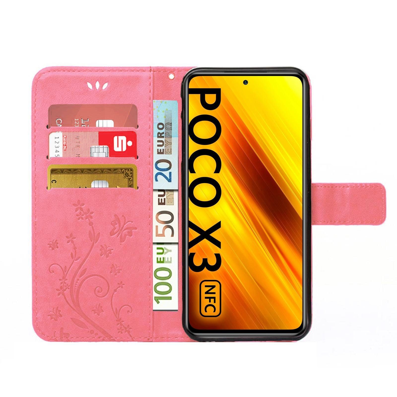 Numerva Handyhülle Bookstyle Flower Handytasche für Xiaomi Poco X3 / X3 NFC / X3 Pro, Klapphülle Flip Cover Flower