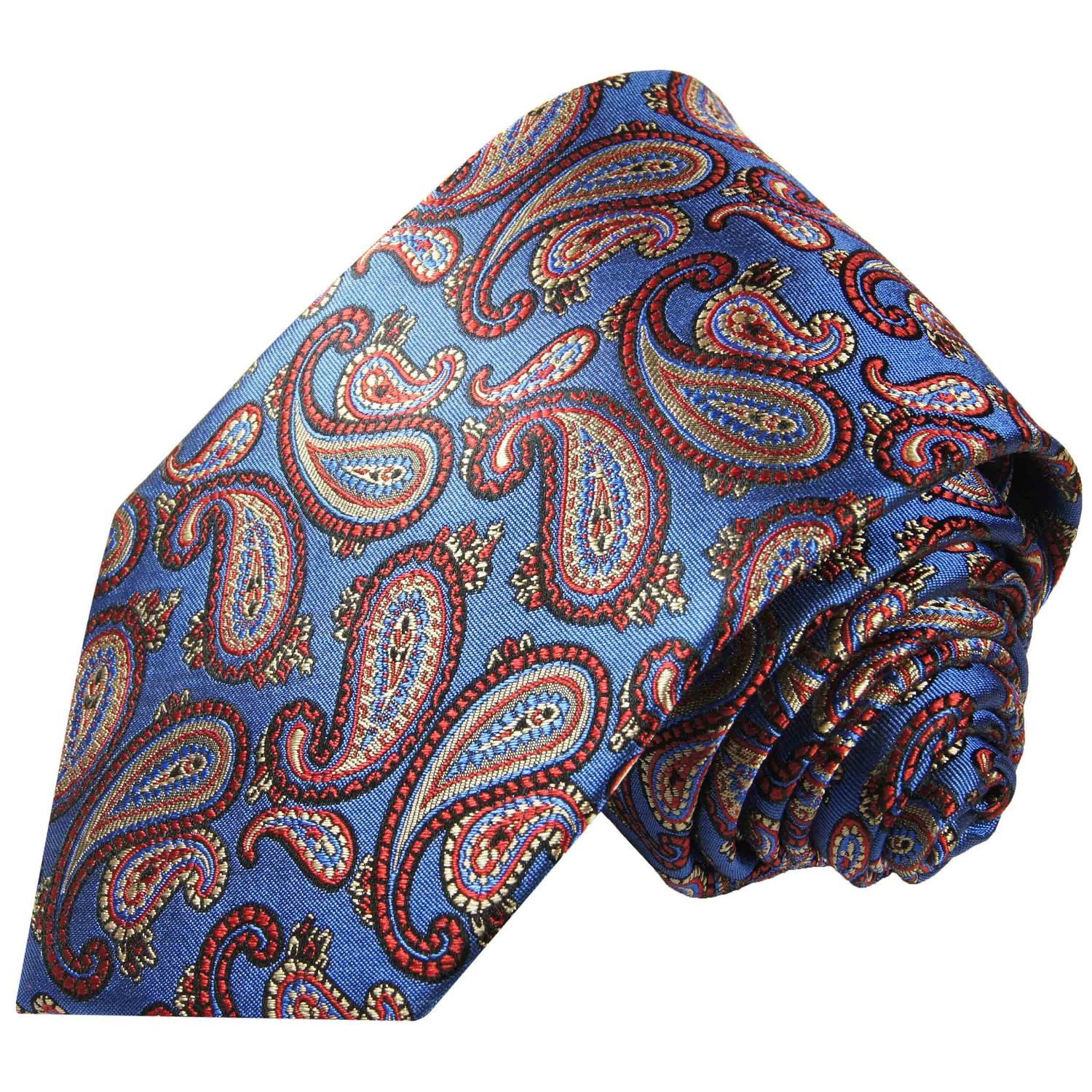 Paul Malone Krawatte Krawatte blau rot paisley festliche Herrenkrawatte in premium Qualität 361