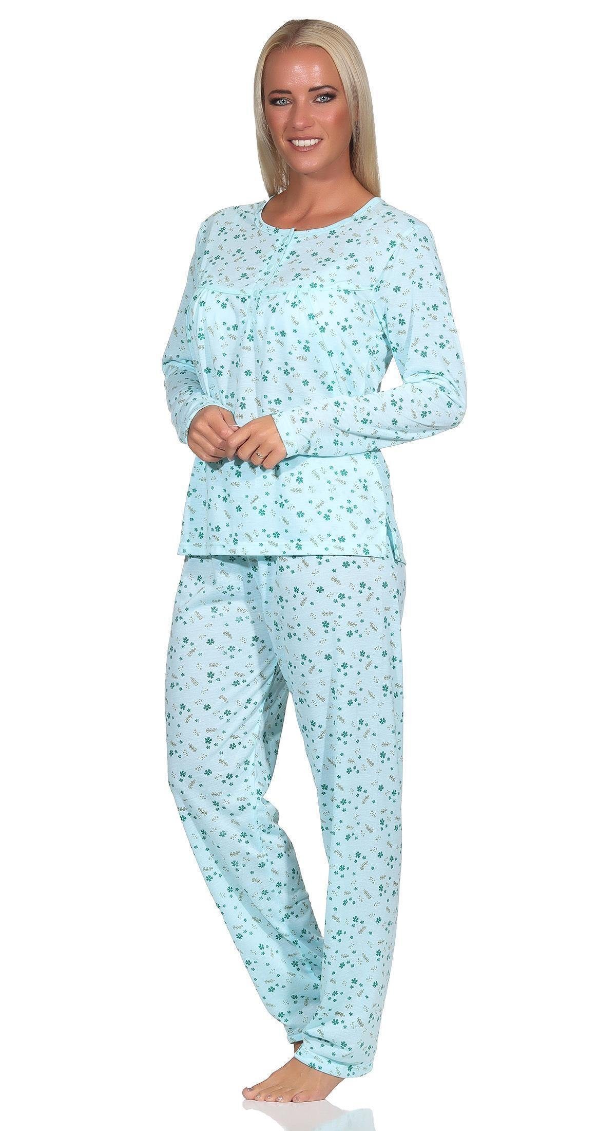 Schlafanzug; tlg) Hellgrün Pyjama L XL Pyjama (2 2XL zweiteiliger EloModa Gr. langarm M Damen