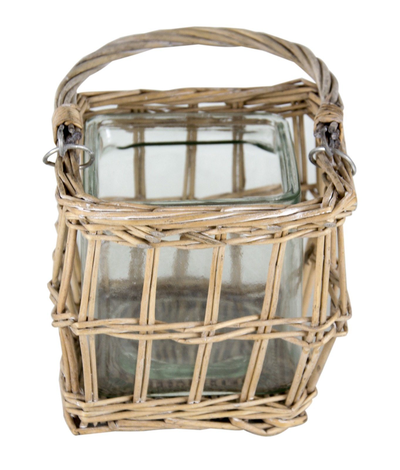 Parts4Living Windlicht Weiden Laterne mit Glaseinsatz Kerzenhalter rustikal grau gewaschen 15x15x12 cm, im angesagten Boho Stil