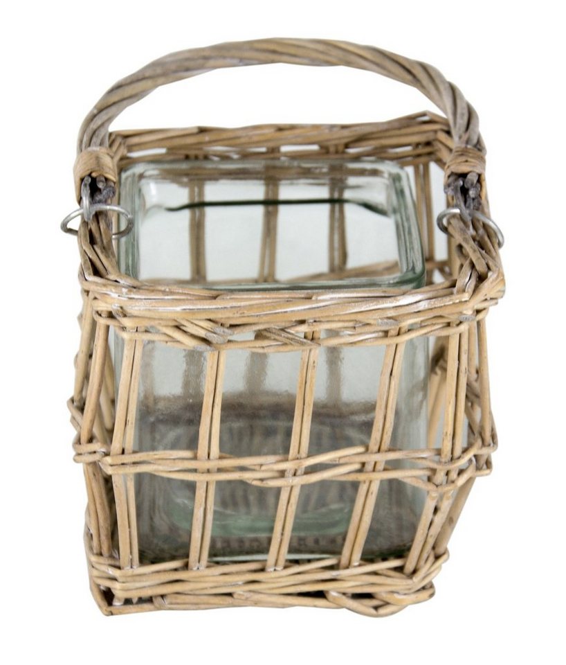 Parts4Living Windlicht Weiden Laterne mit Glaseinsatz Kerzenhalter rustikal  grau gewaschen 15x15x12 cm, im angesagten Boho Stil
