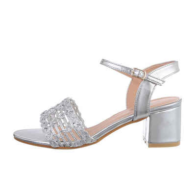 Ital-Design Damen Abendschuhe Elegant Sandalette Blockabsatz Sandalen & Sandaletten in Silber